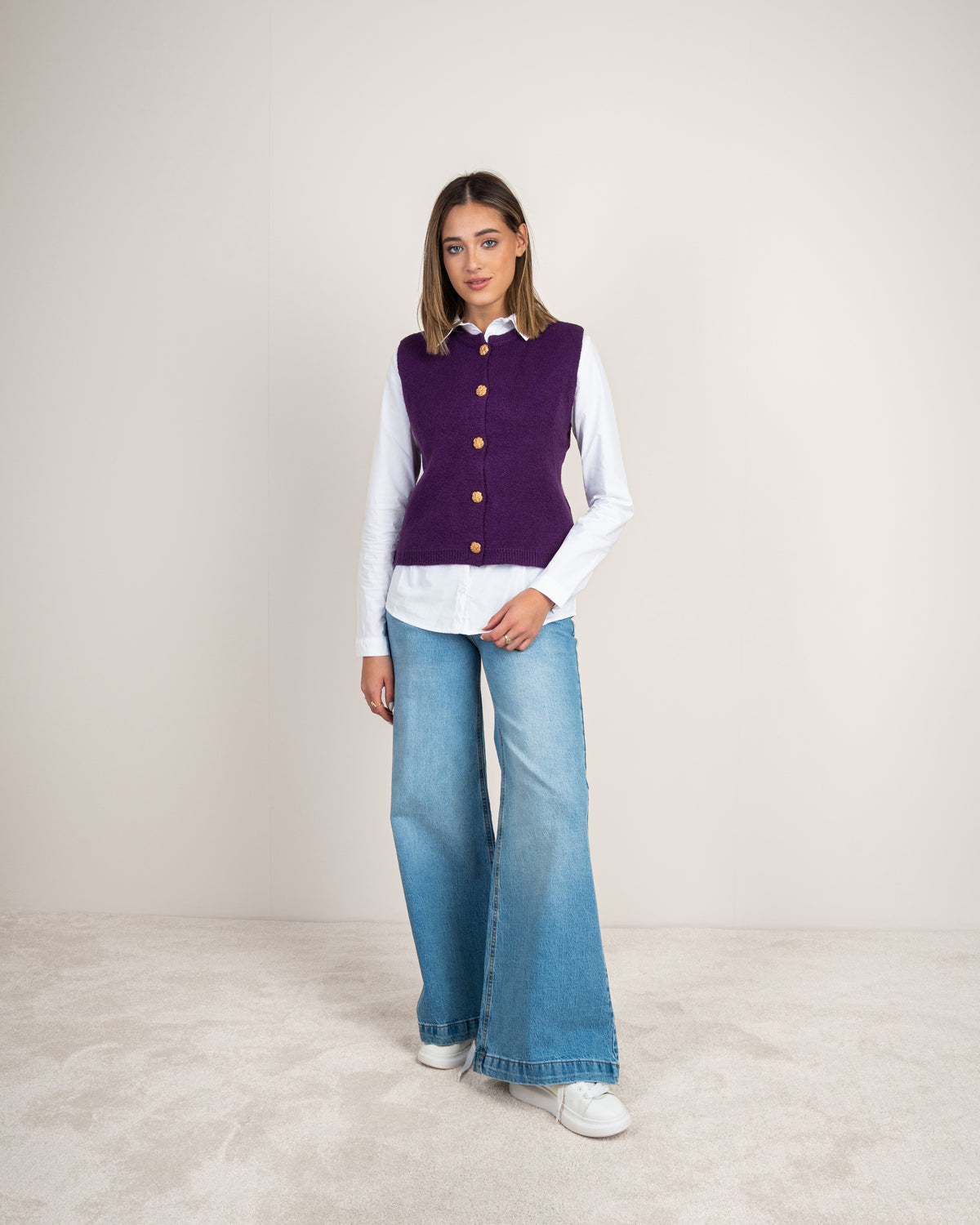 Gold Button Cropped Knitwear Vest