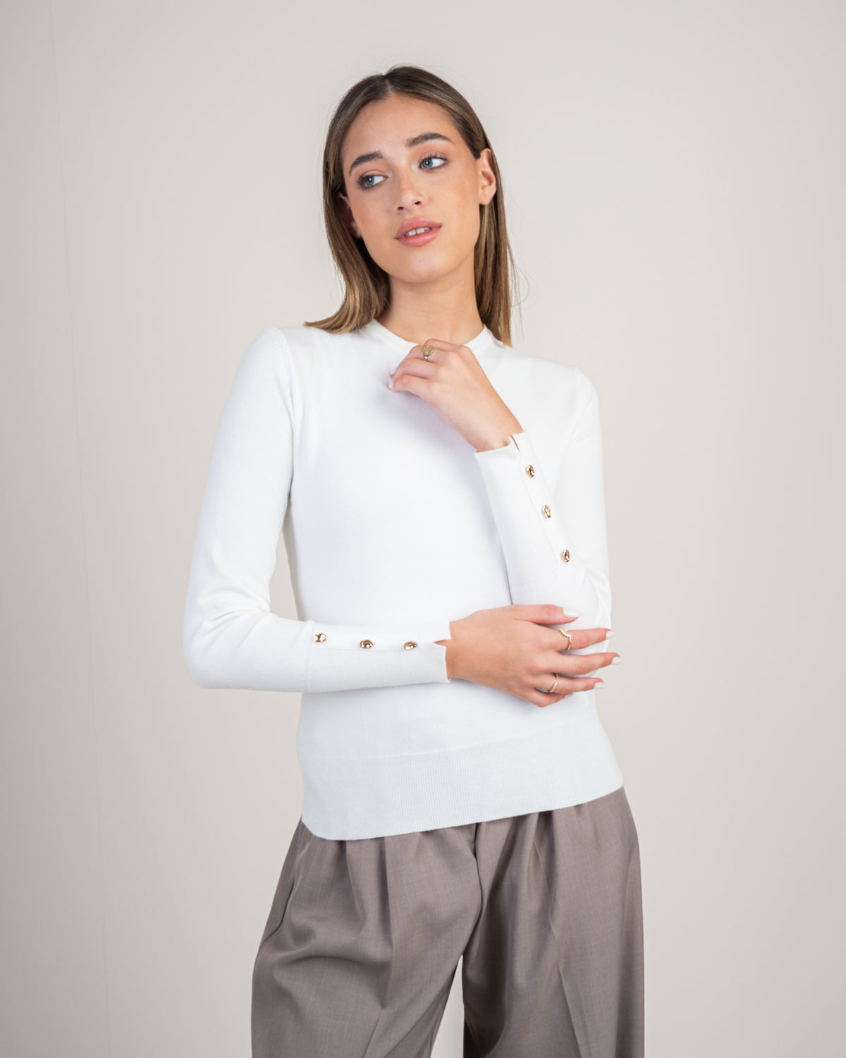 Basic Knitwear Top - With Gold Buttons