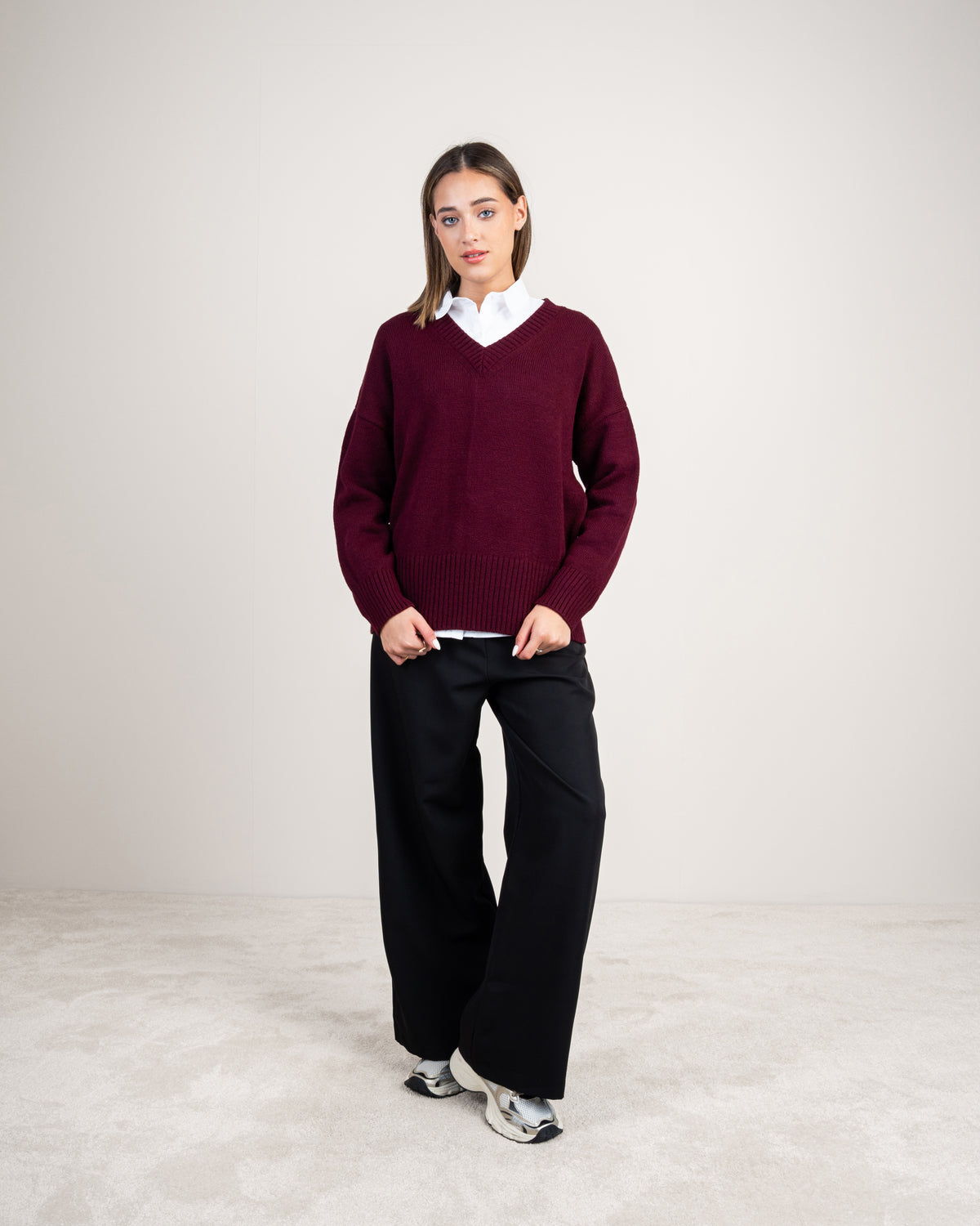 Plain V-Neck Knitwear Pullover