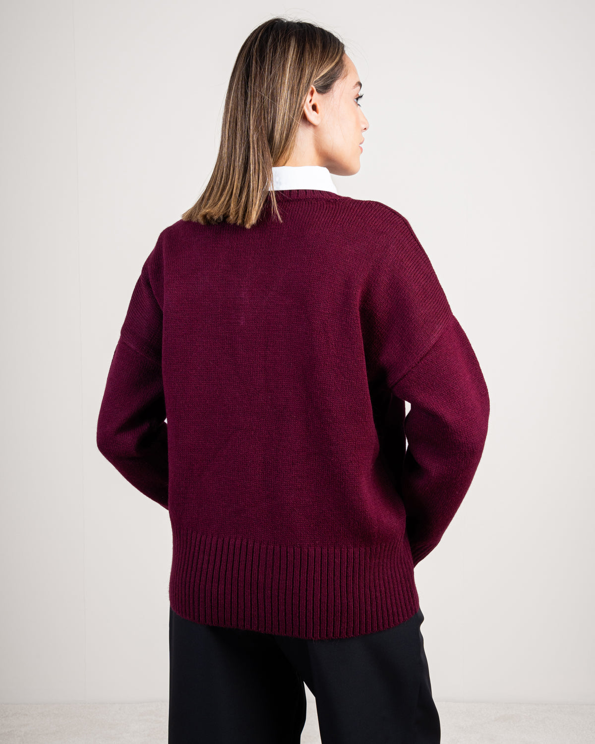 Plain V-Neck Knitwear Pullover
