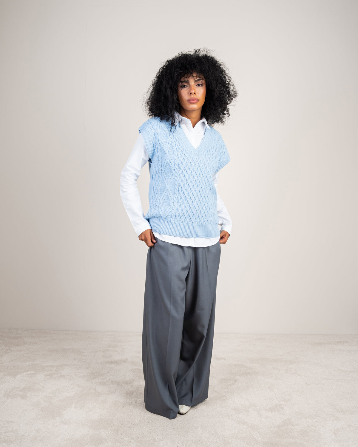 Sleeveless Top With Cable Embroidery