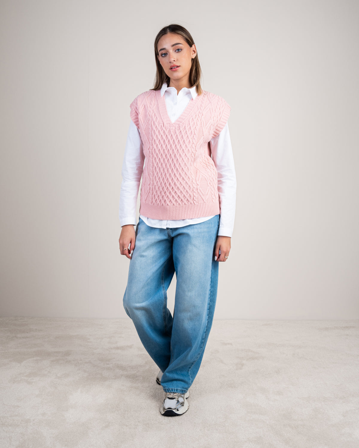 Sleeveless Top With Cable Embroidery