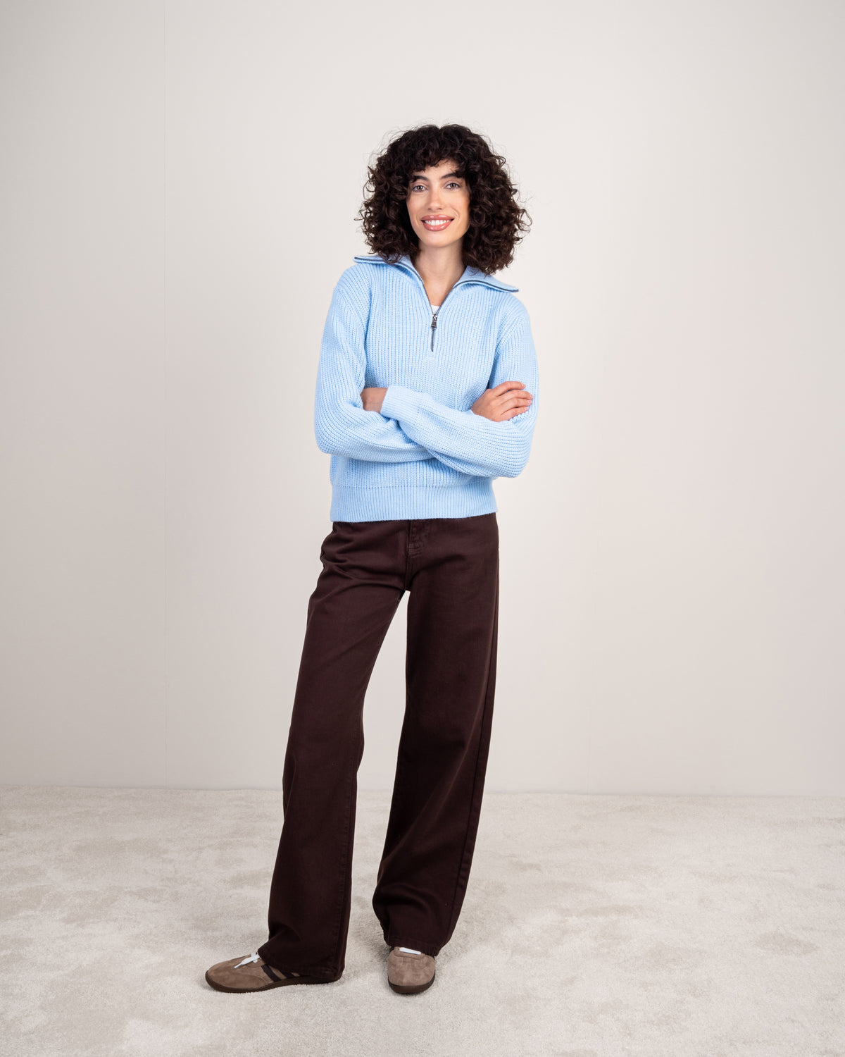 Cropped Knitwear Pullover - With Zip Neck