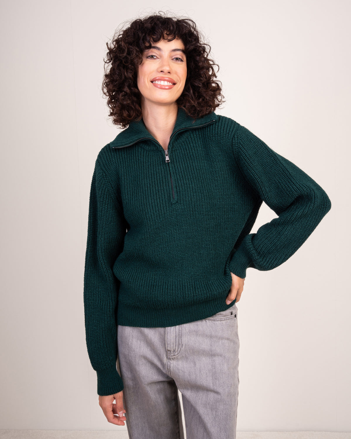 Cropped Knitwear Pullover - With Zip Neck