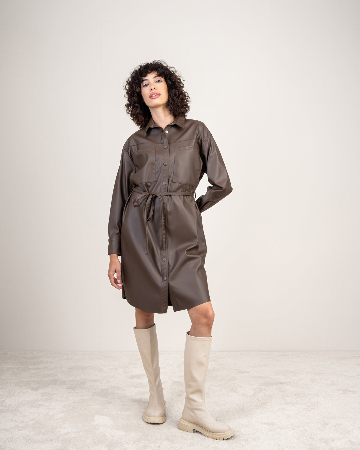 Leather Shirt Dress With Belt