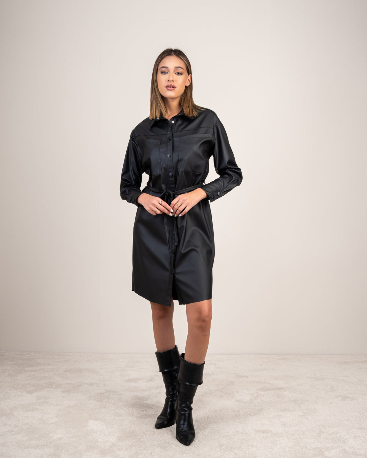 Leather Shirt Dress With Belt