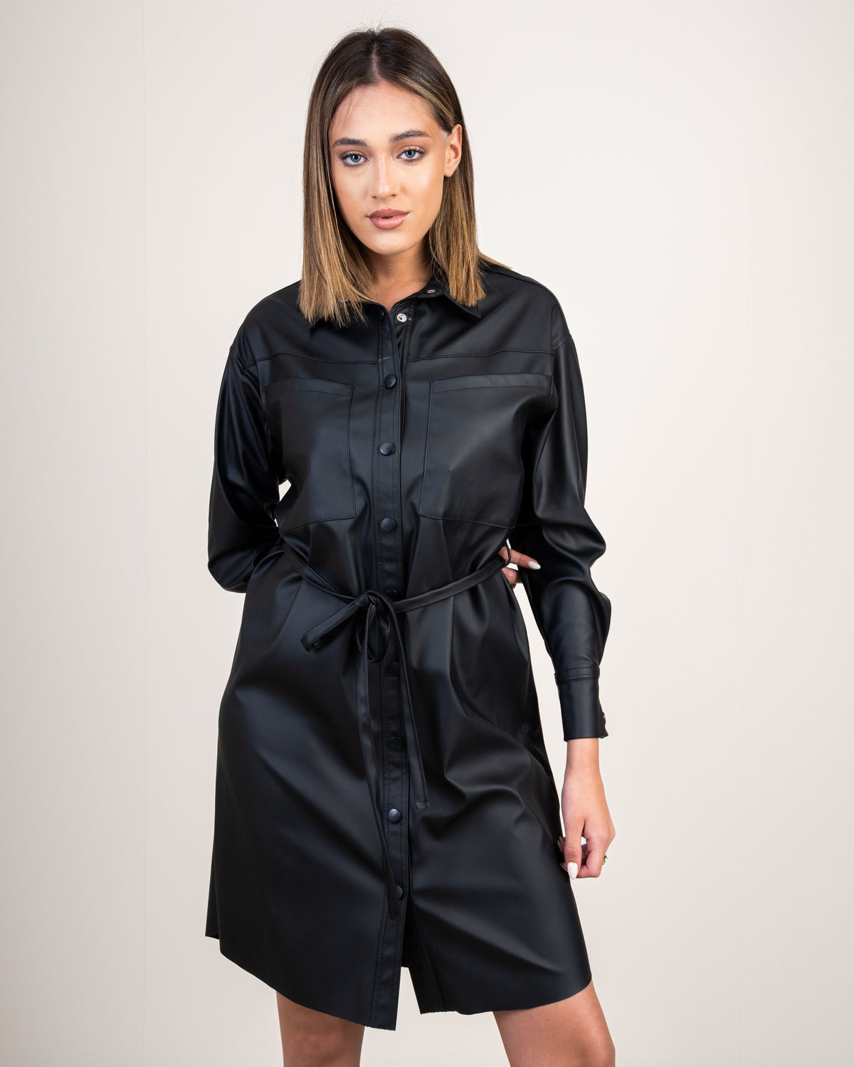 Leather Shirt Dress With Belt