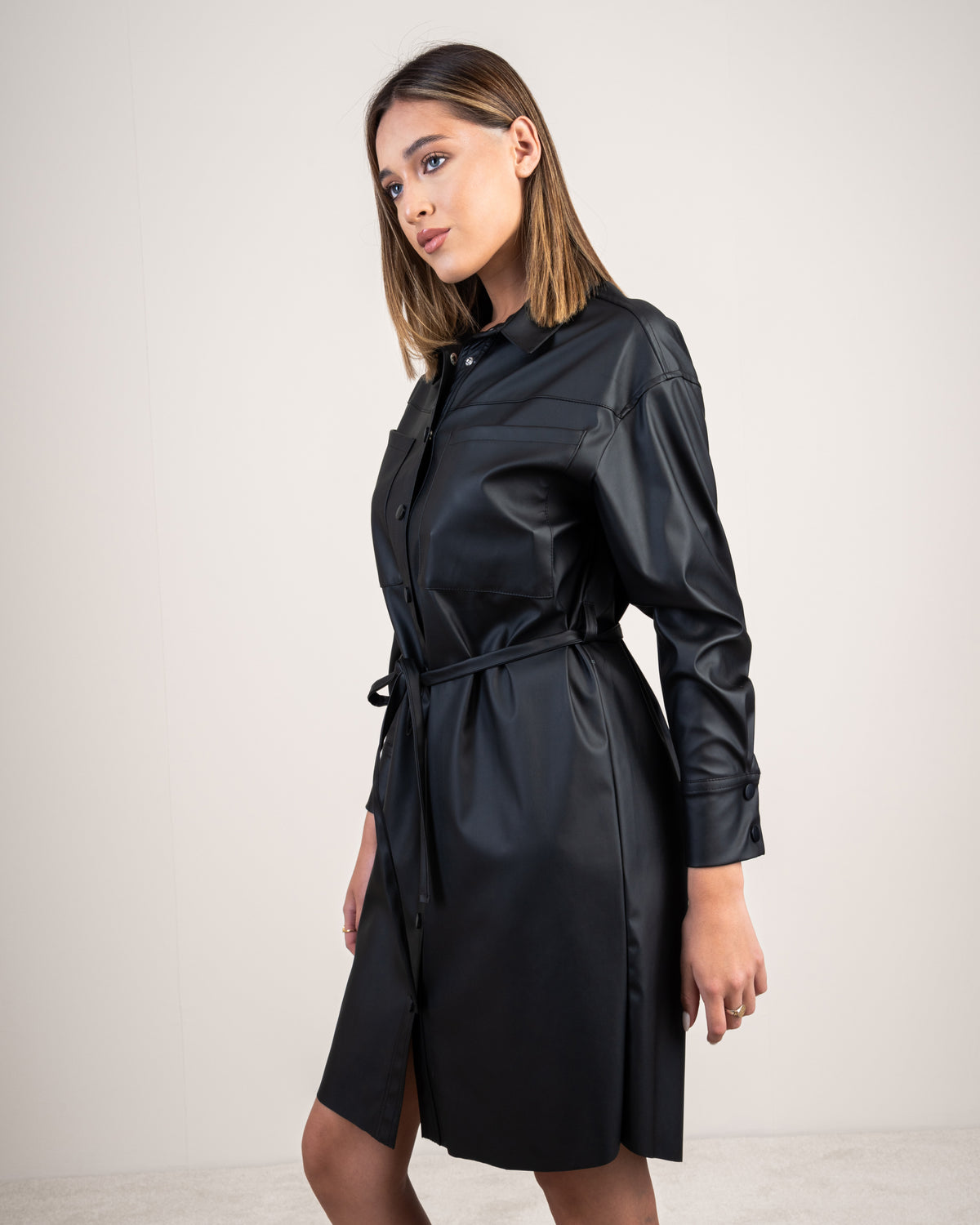 Leather Shirt Dress With Belt