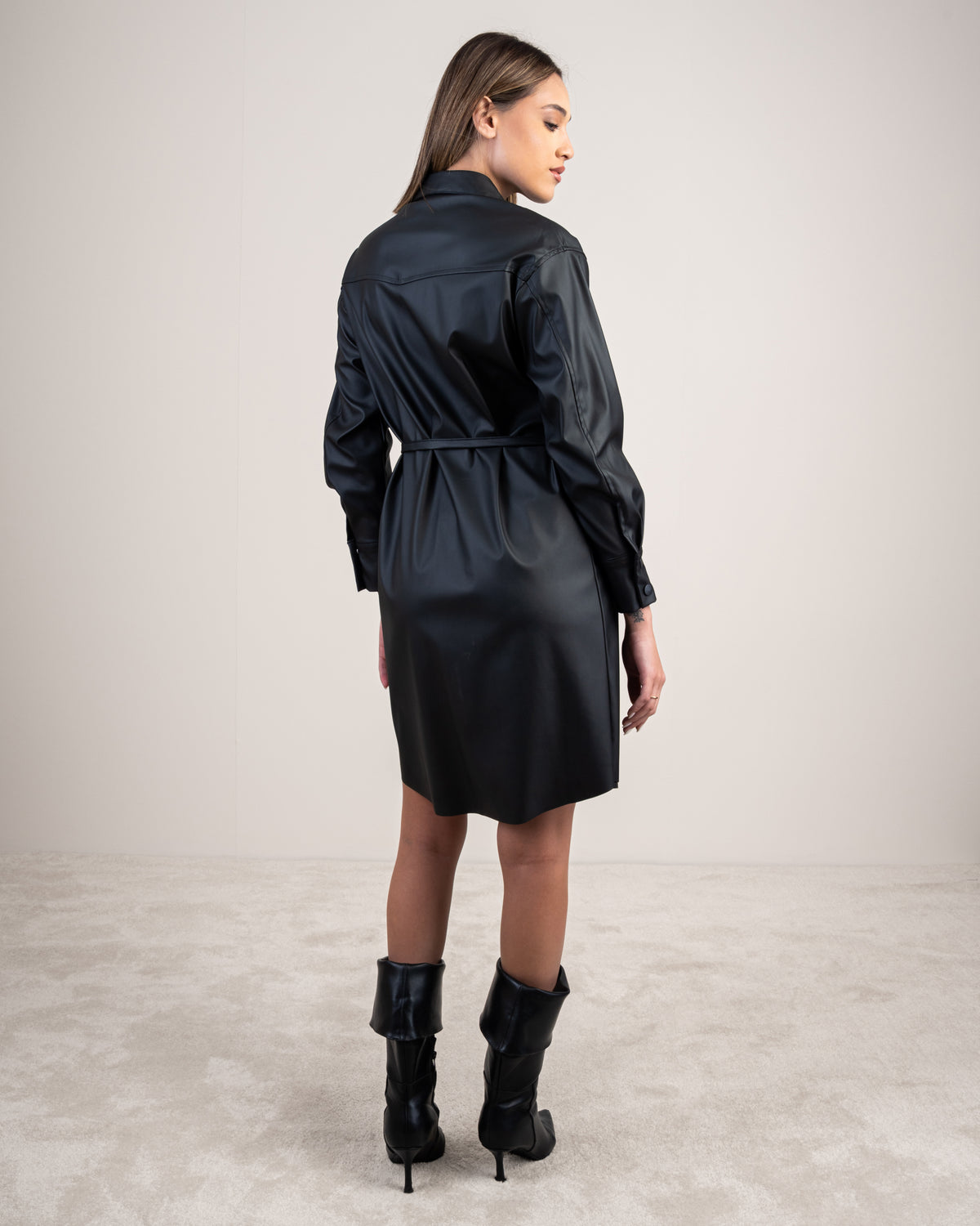 Leather Shirt Dress With Belt