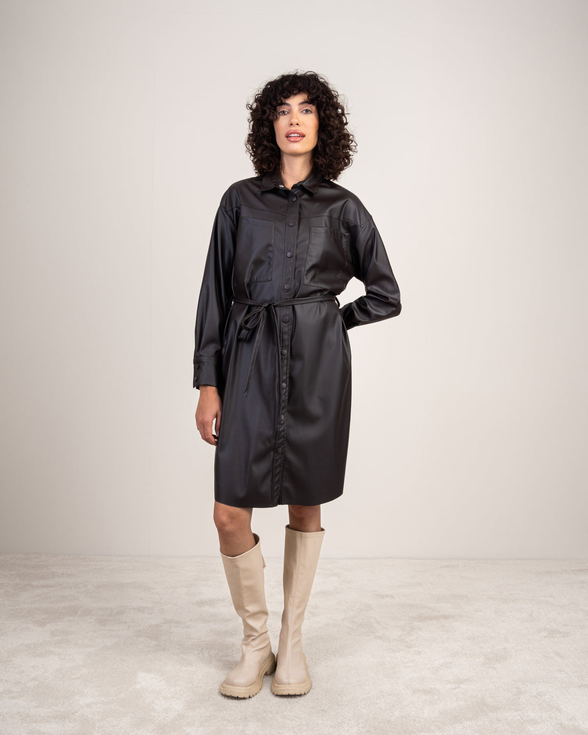 Leather Shirt Dress With Belt