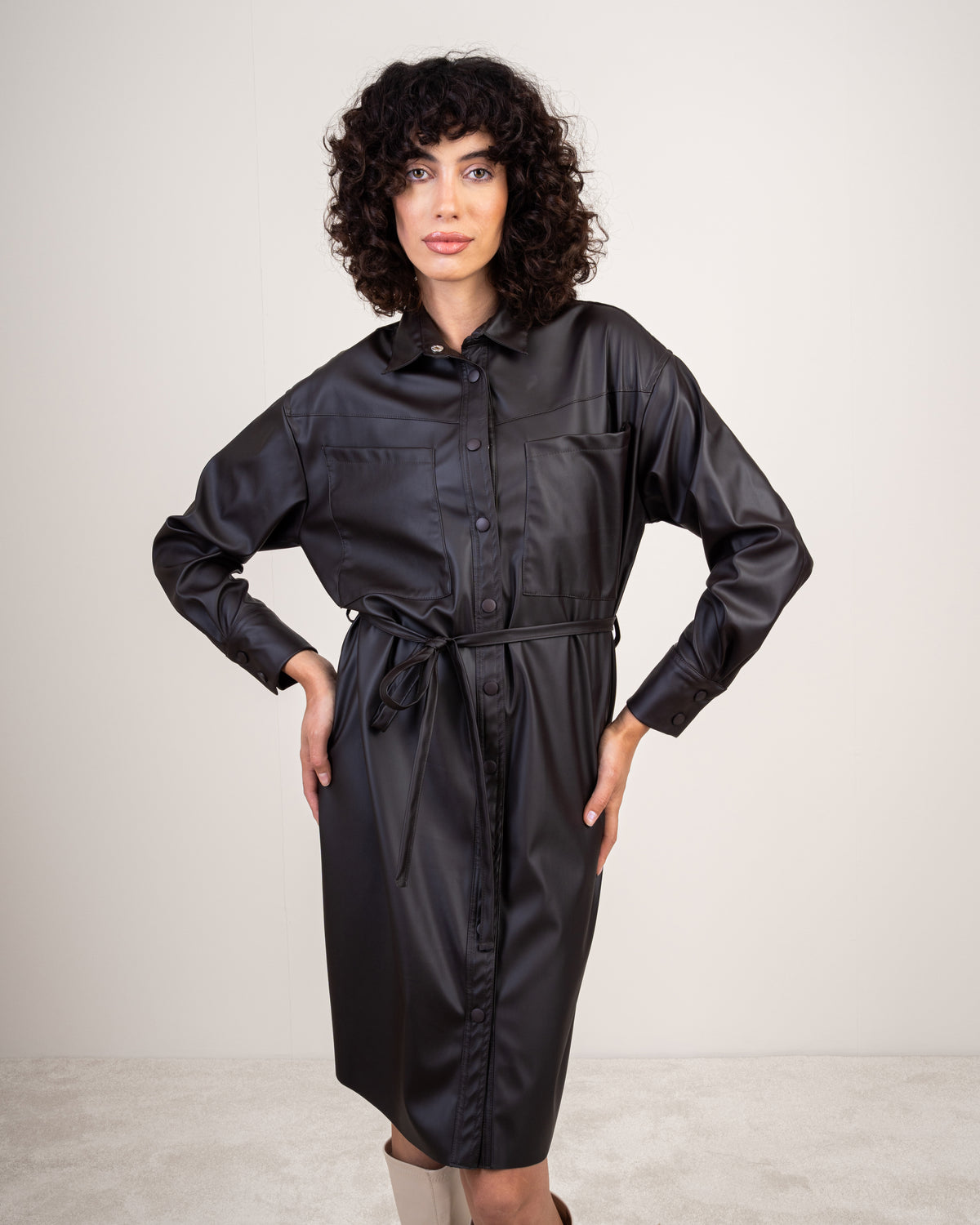 Leather Shirt Dress With Belt