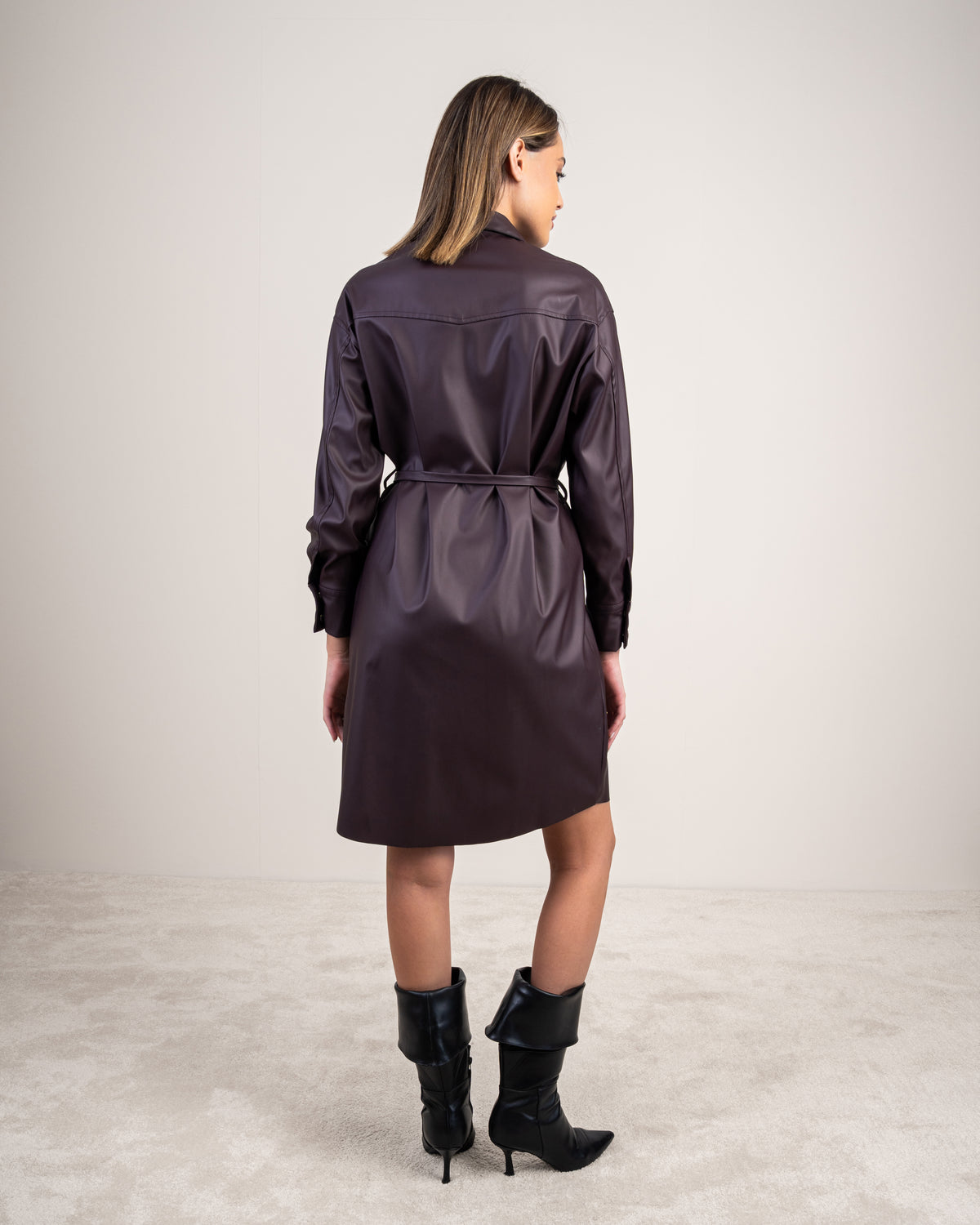 Leather Shirt Dress With Belt