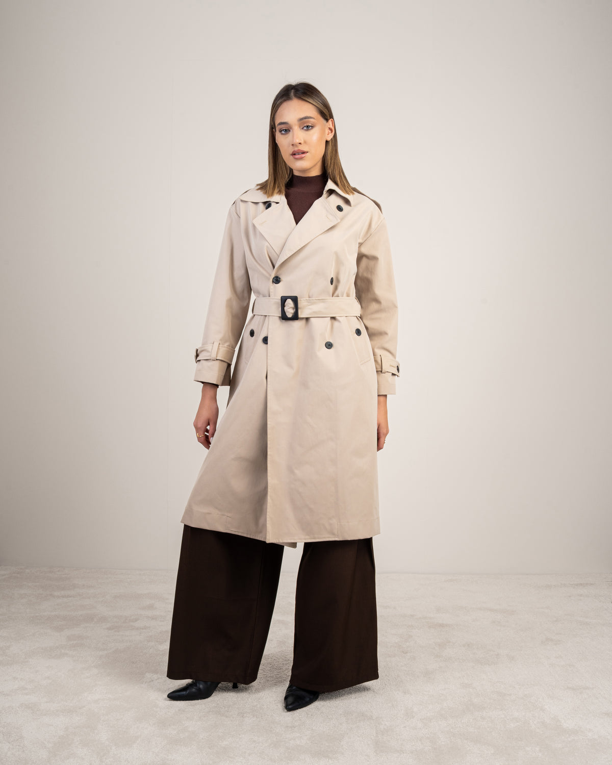 Gabardine trench coat with a belt
