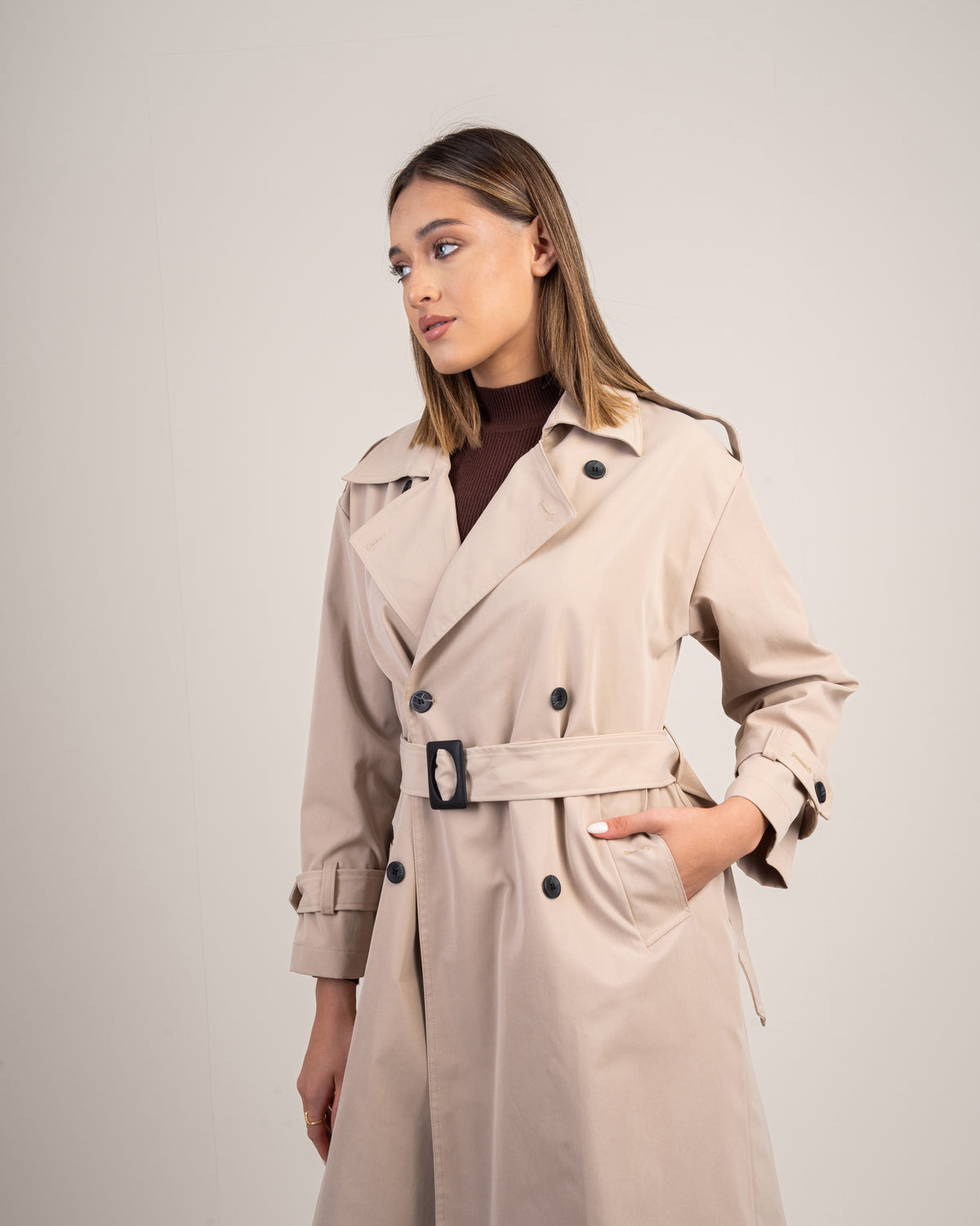 Gabardine trench coat with a belt