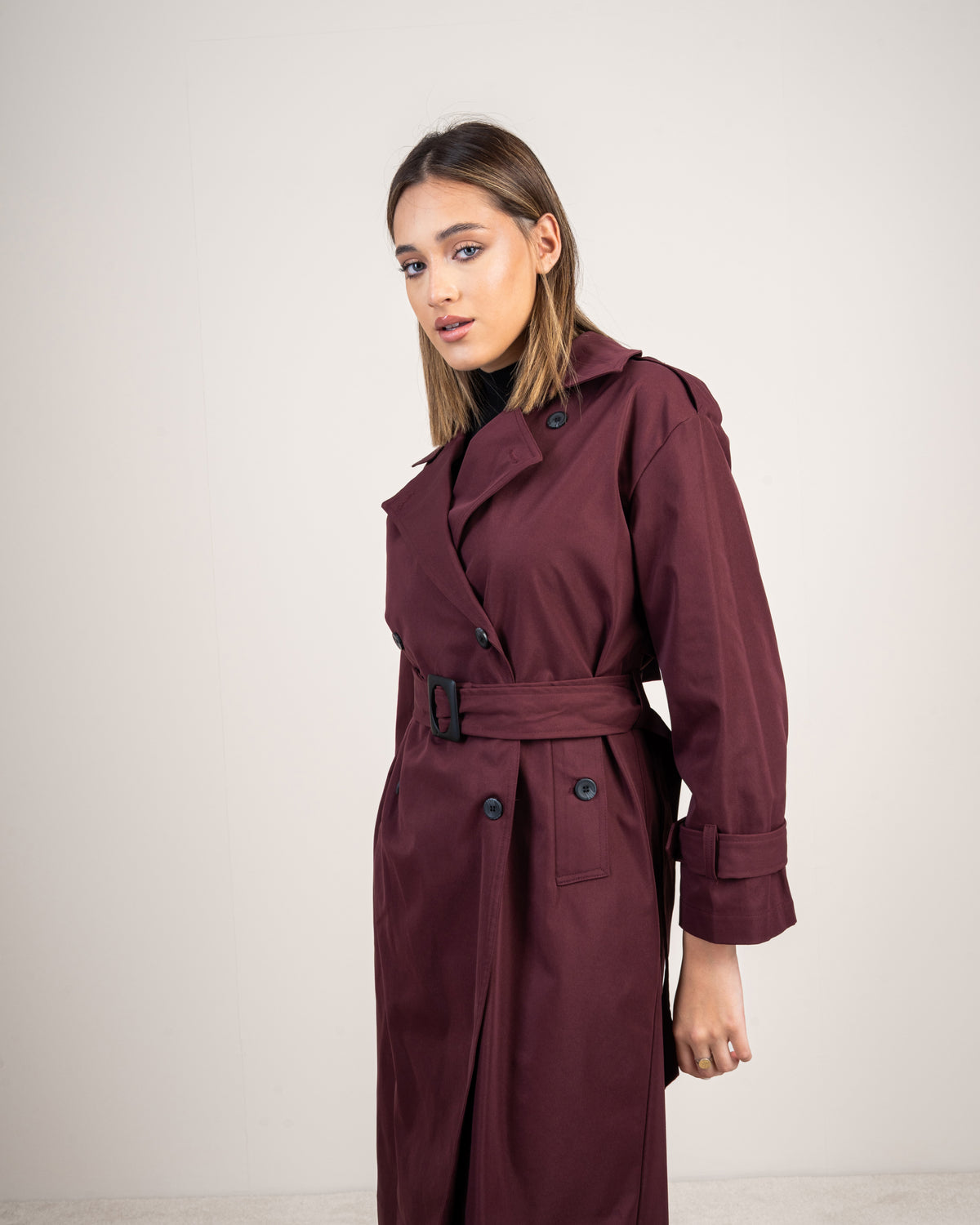 Gabardine trench coat with a belt