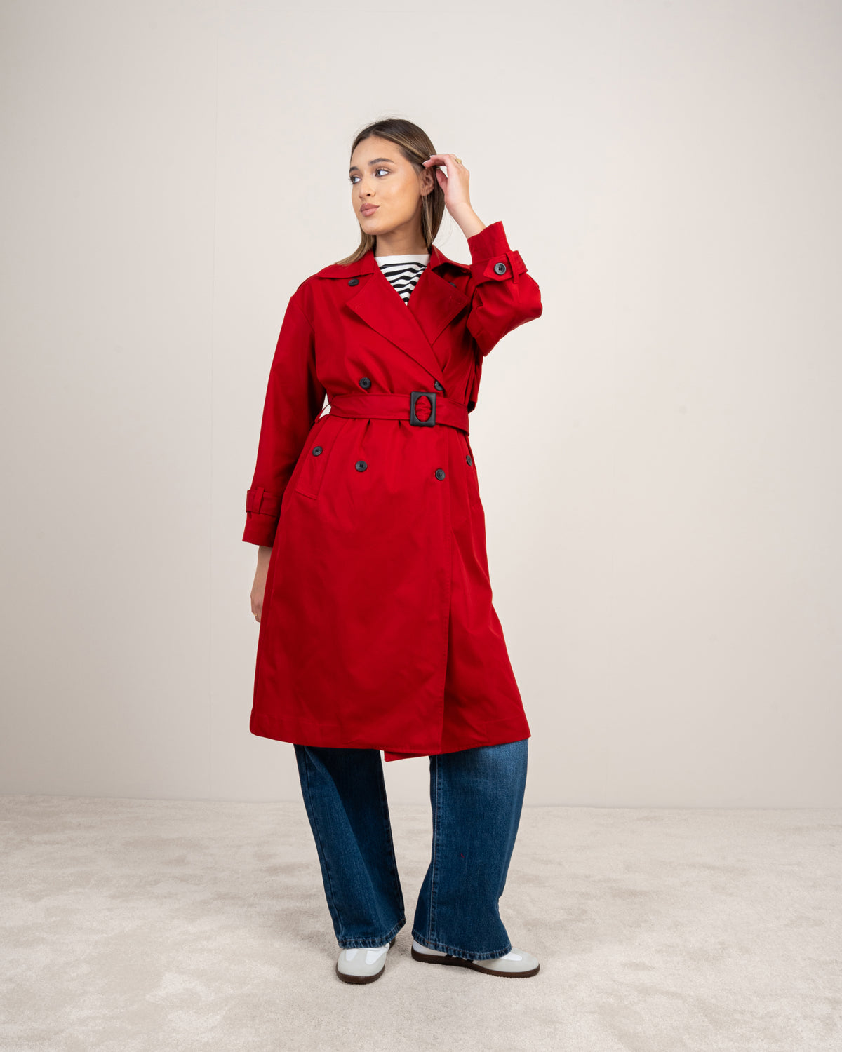 Gabardine trench coat with a belt