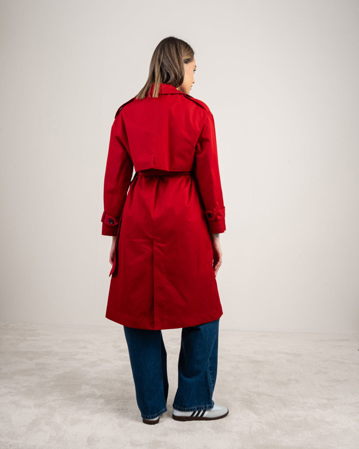 Gabardine trench coat with a belt