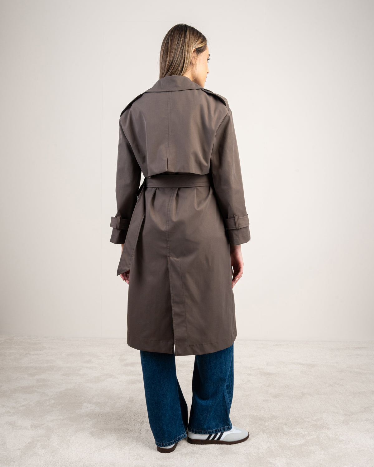 Gabardine trench coat with a belt