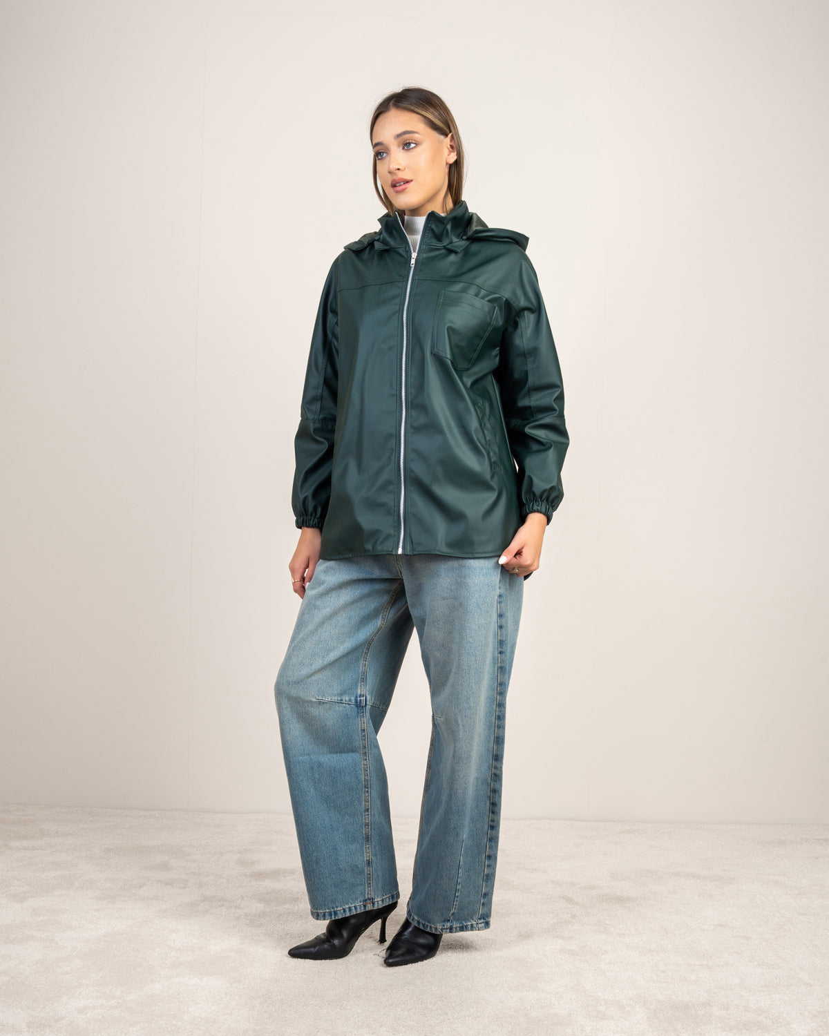 Leather jacket with a pocket on the side
