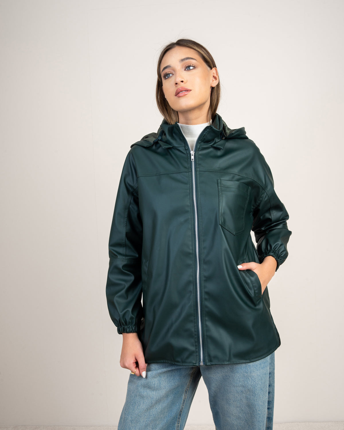 Leather jacket with a pocket on the side