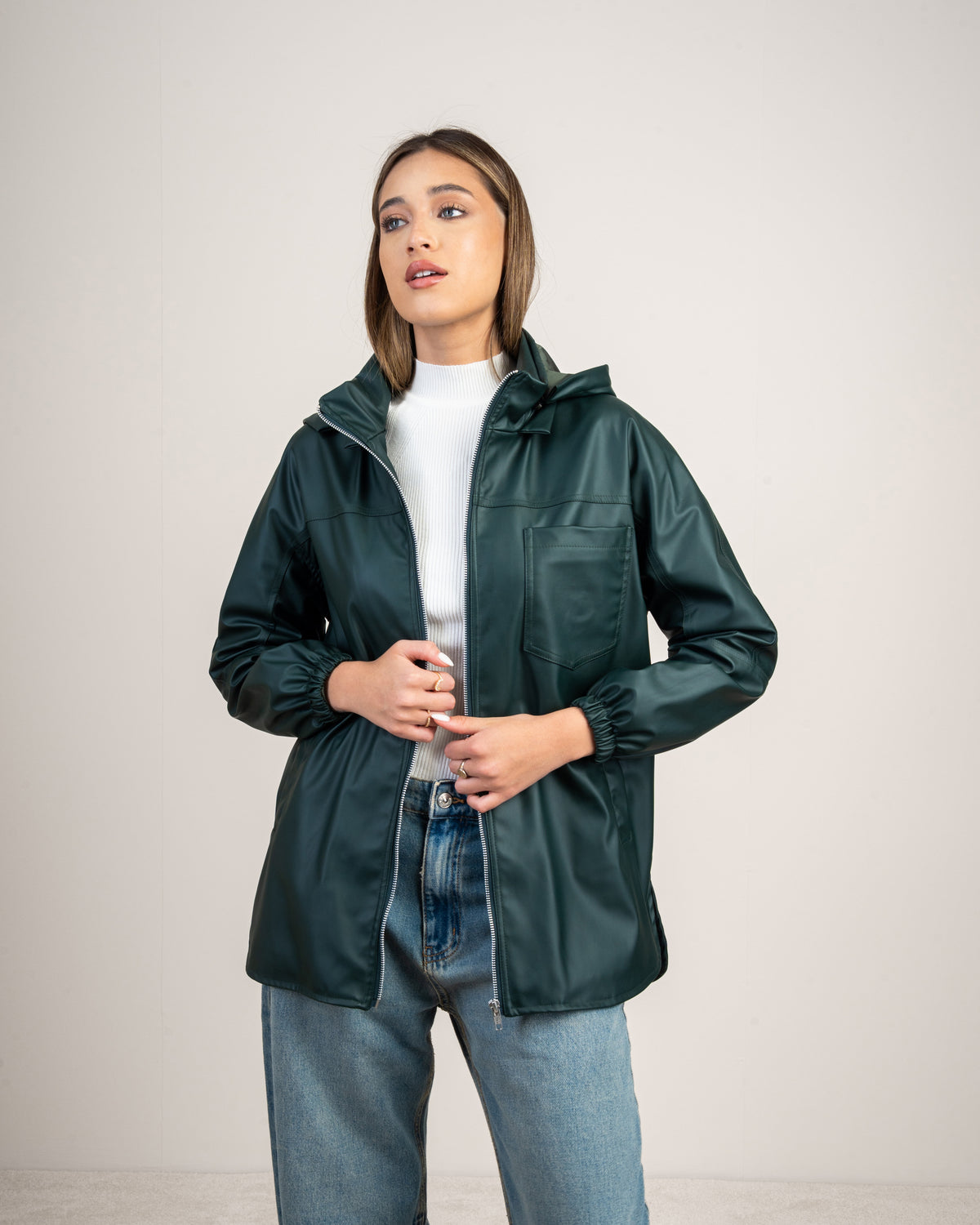 Leather jacket with a pocket on the side