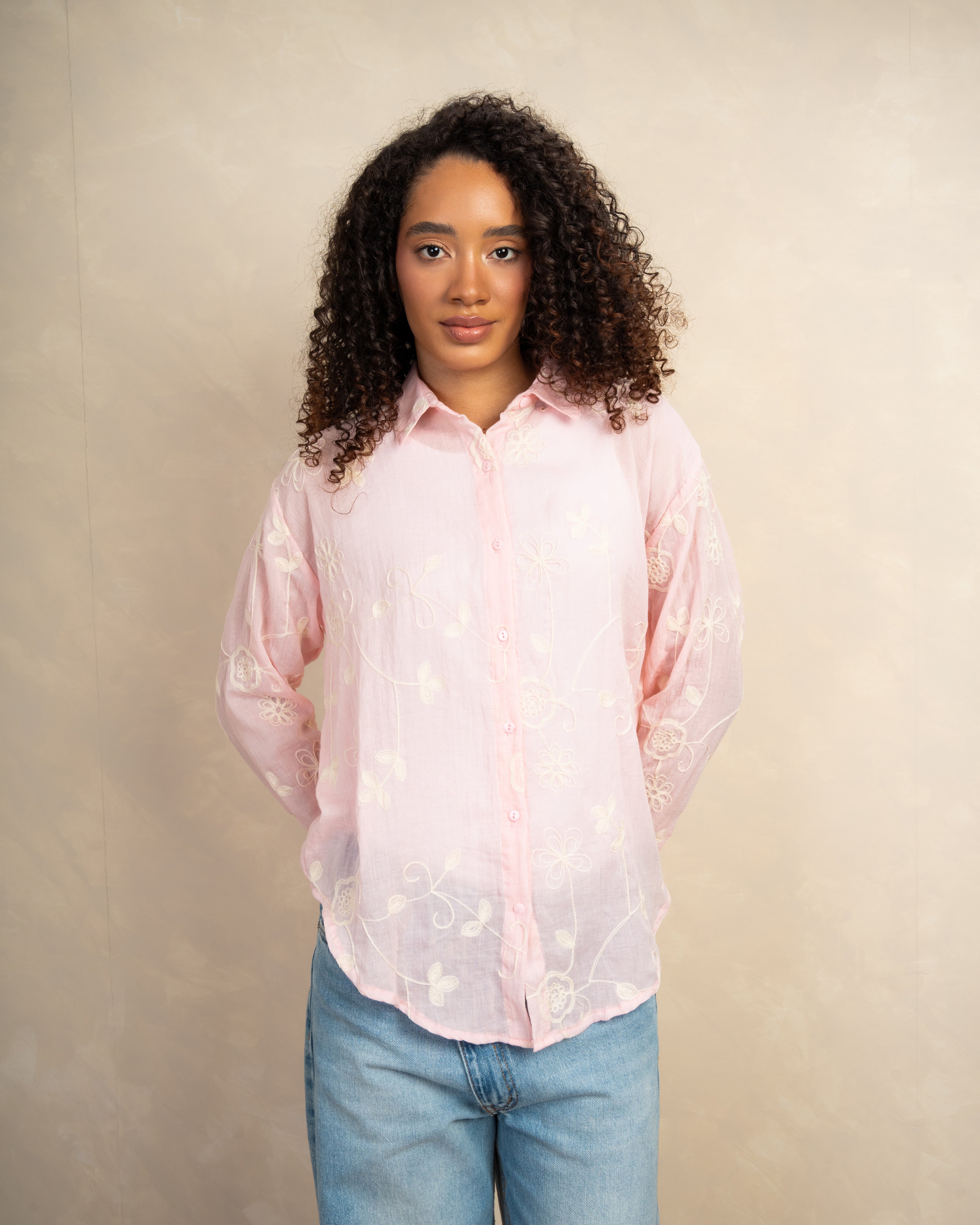 Long Shirt With Intertwined Floral Embroidery