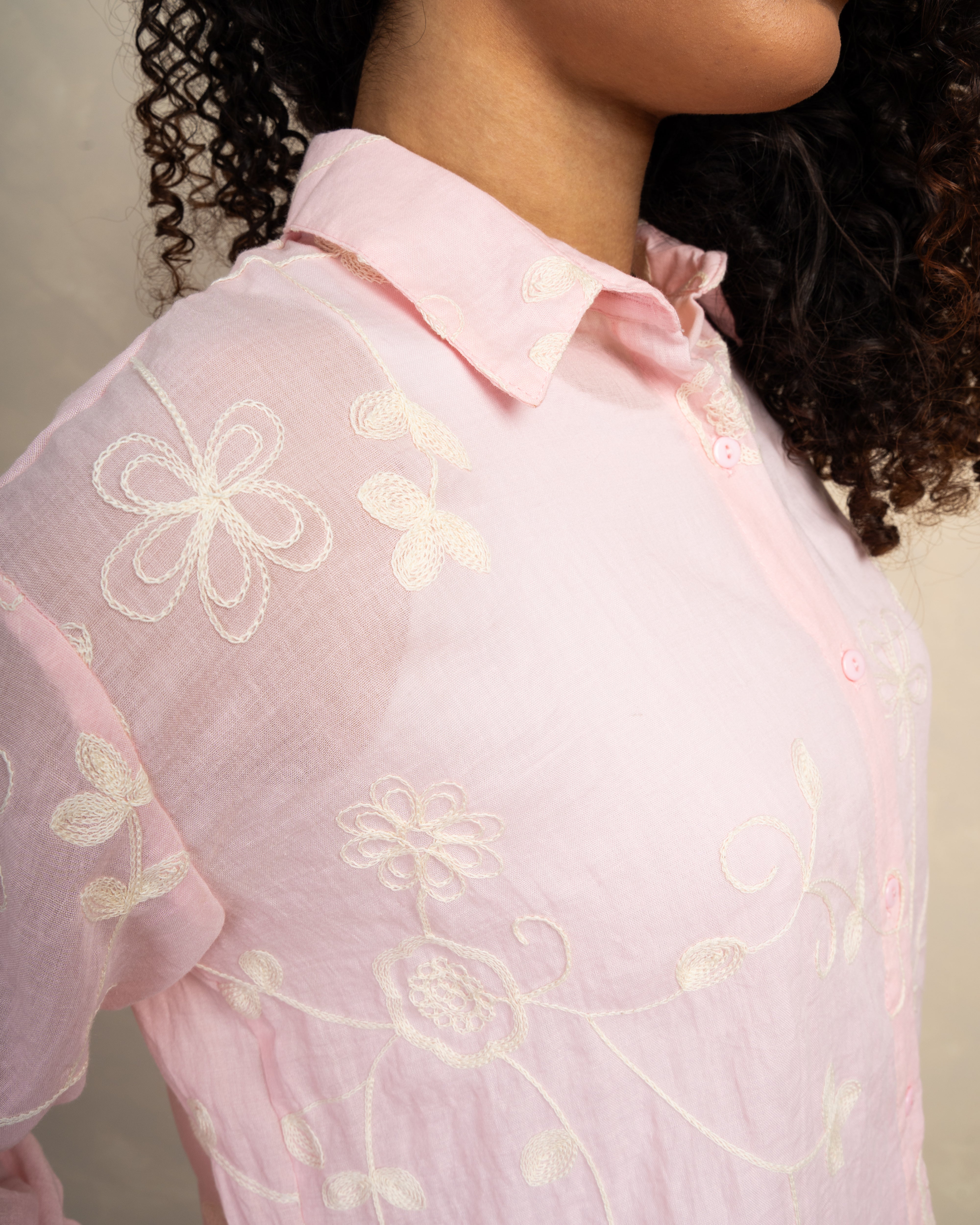 Long Shirt With Intertwined Floral Embroidery
