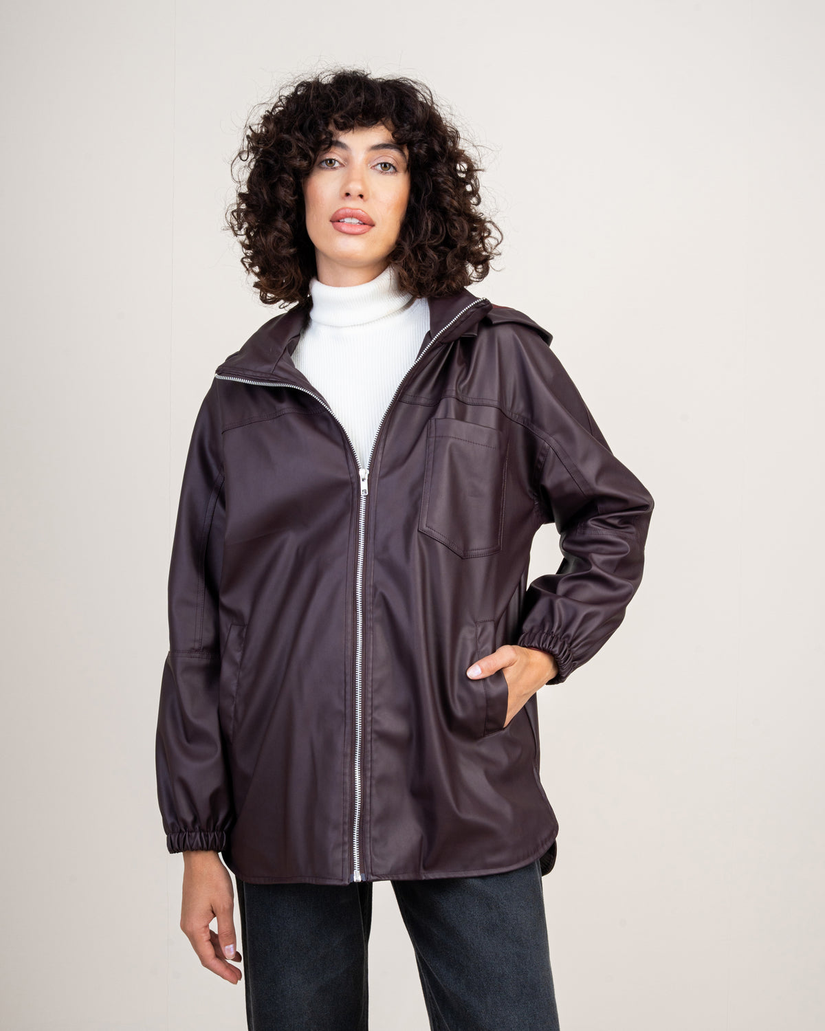 Leather jacket with a pocket on the side