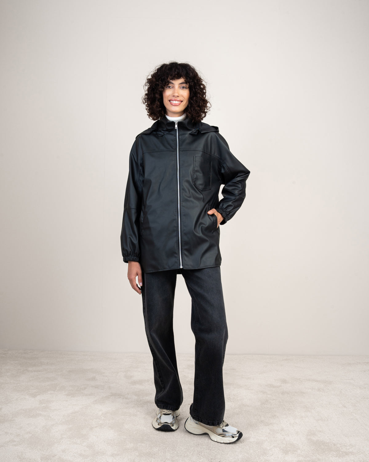 Leather jacket with a pocket on the side