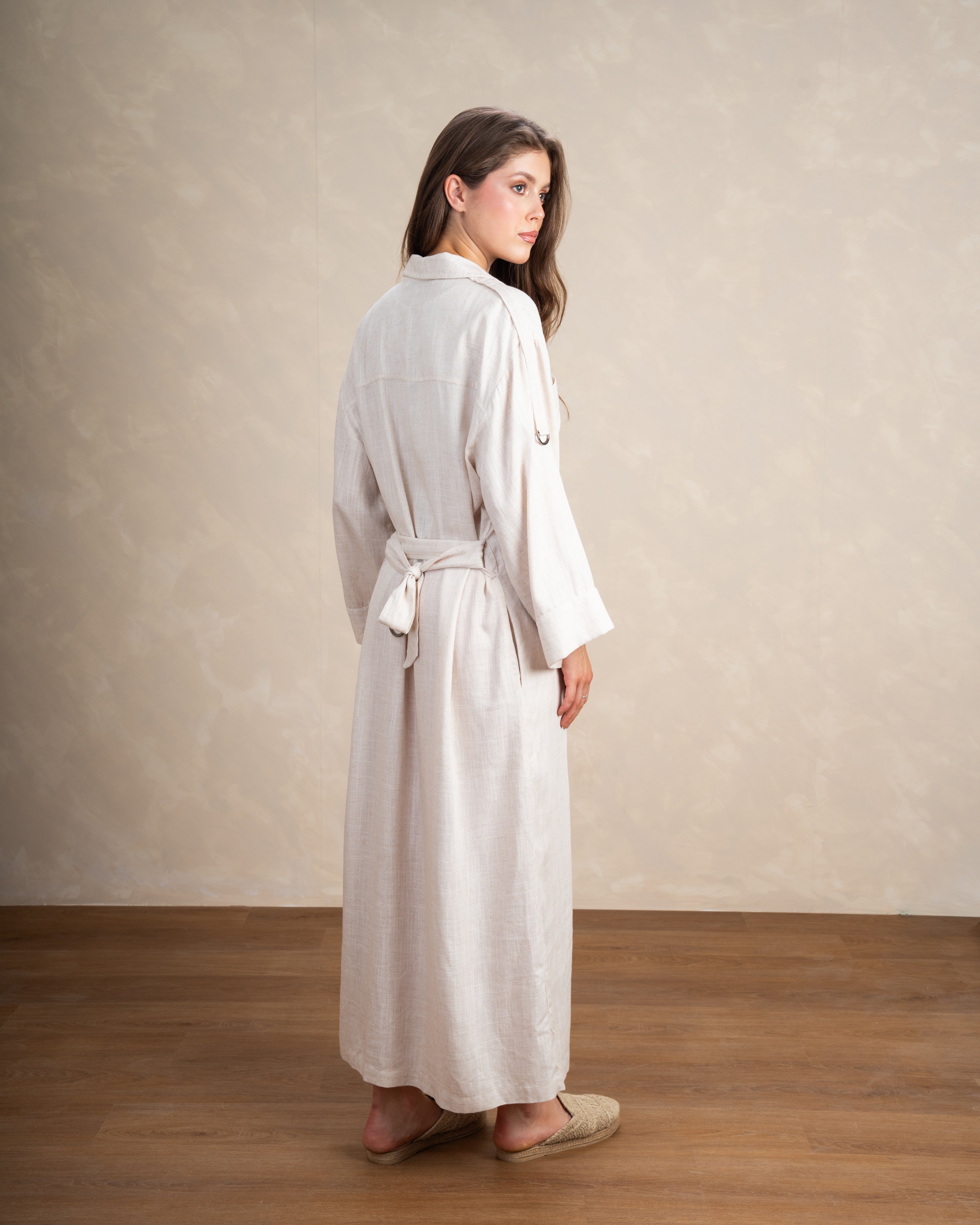 Plain Button-Up Dress With Two Pockets