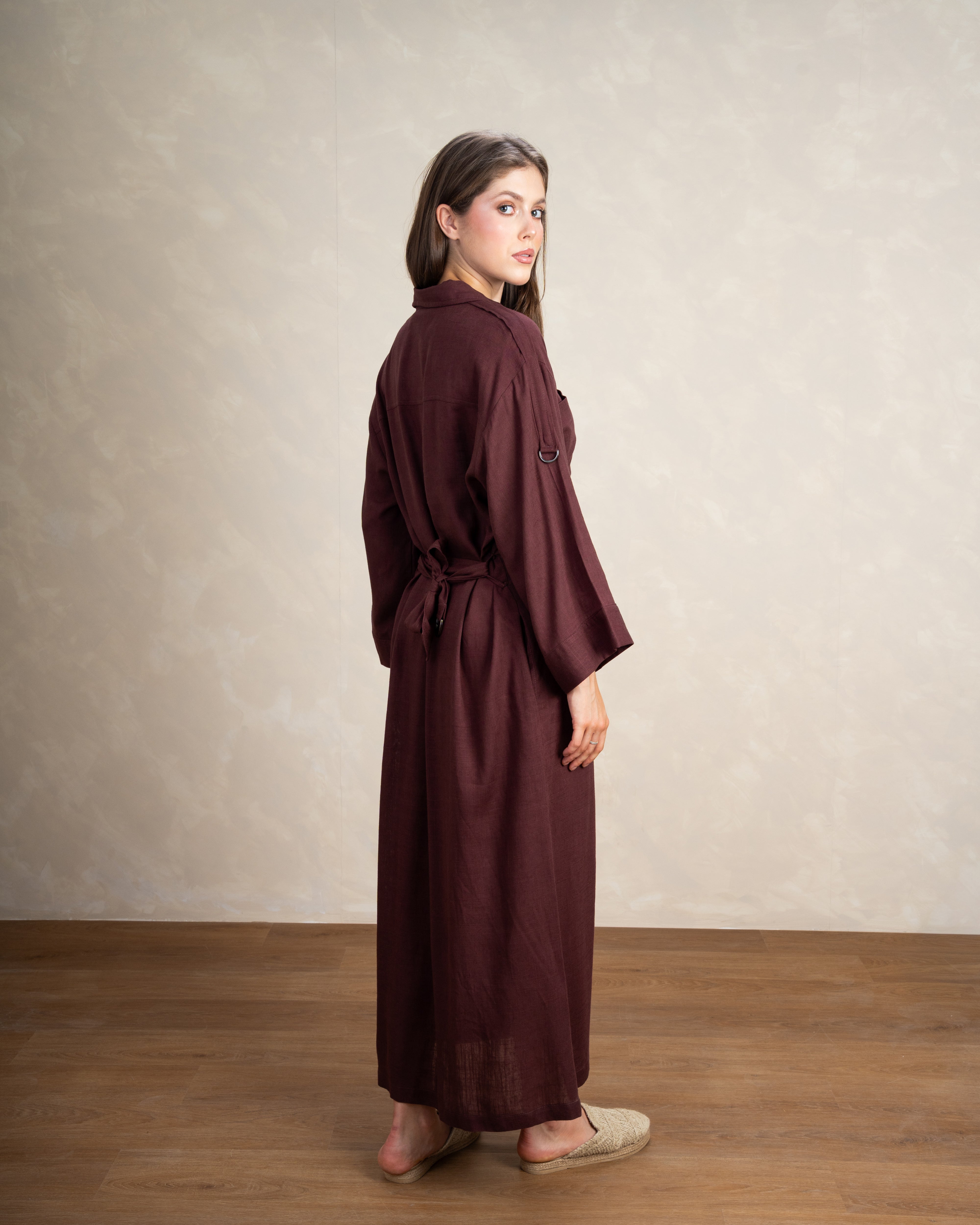 Plain Button-Up Dress With Two Pockets