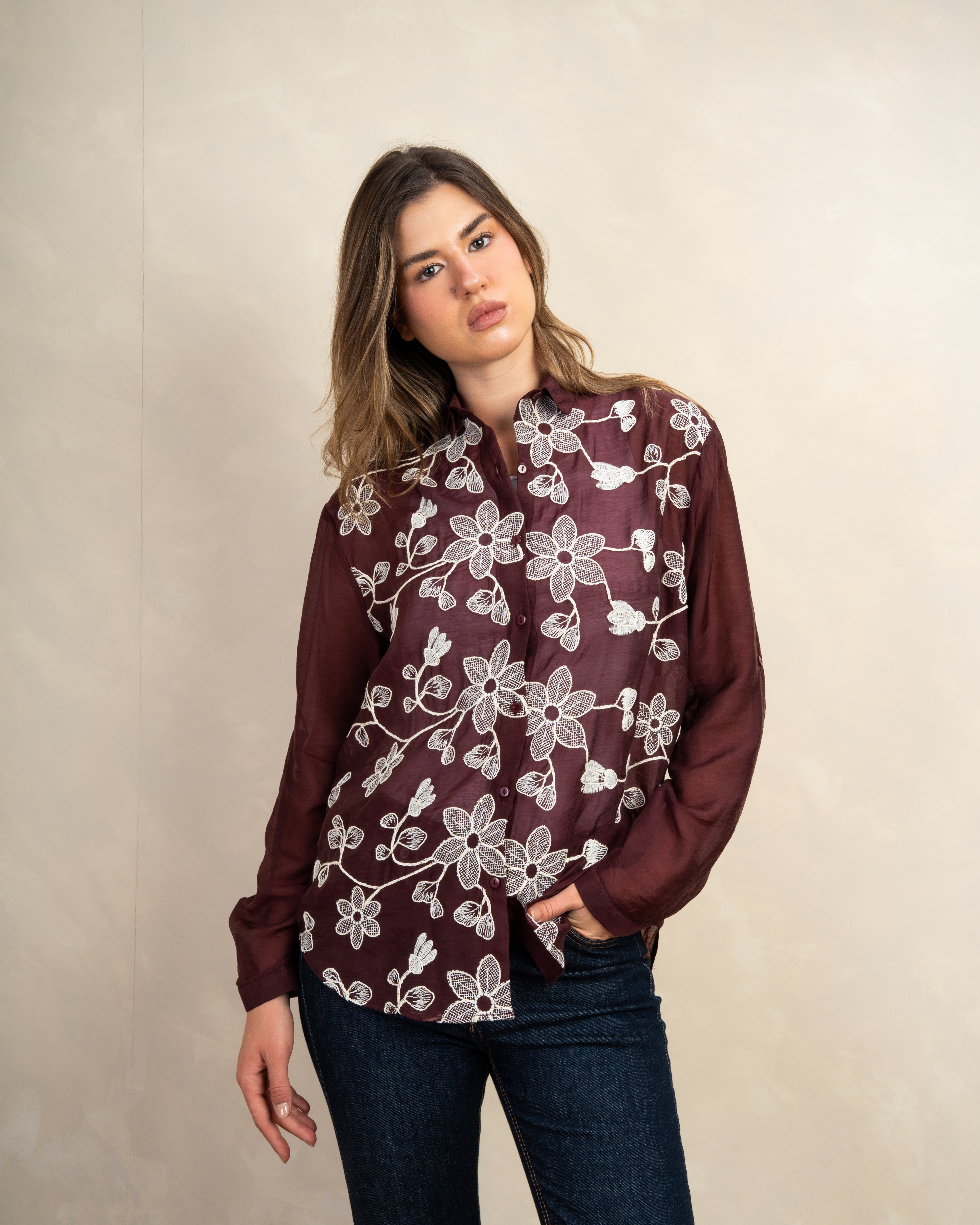 Floral Chest Long Shirt