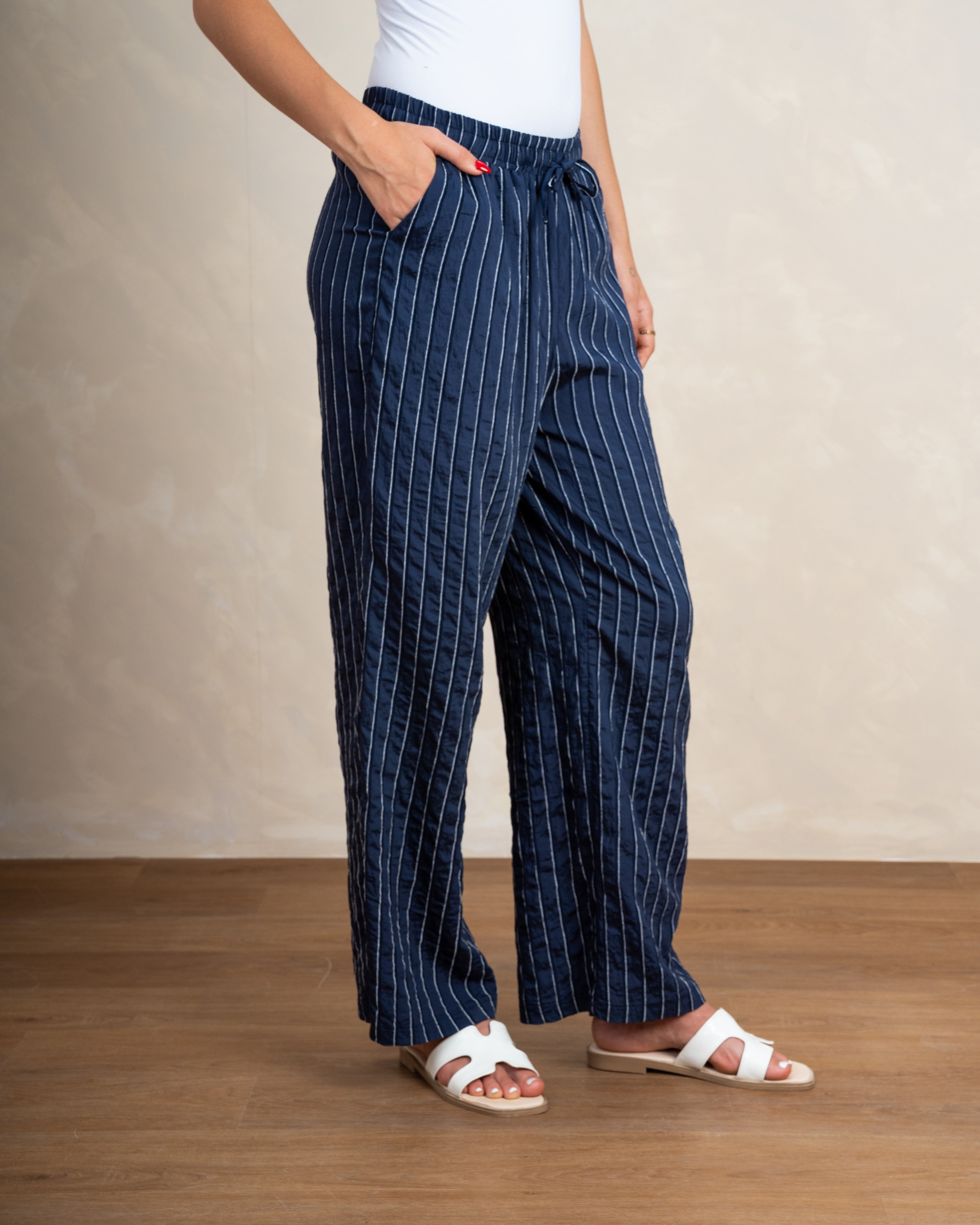 Vertical Striped Trousers With Subtle Color Line