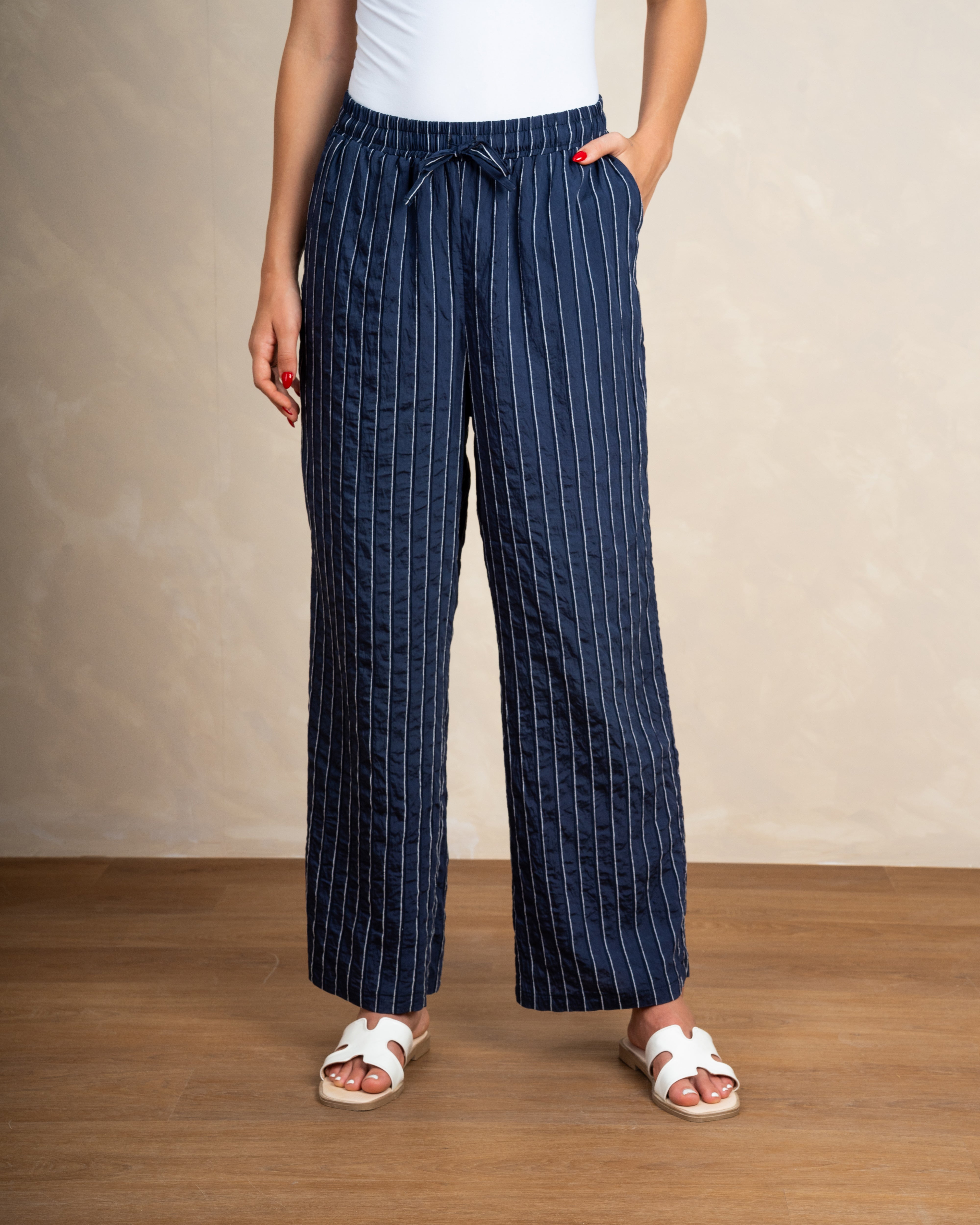 Vertical Striped Trousers With Subtle Color Line