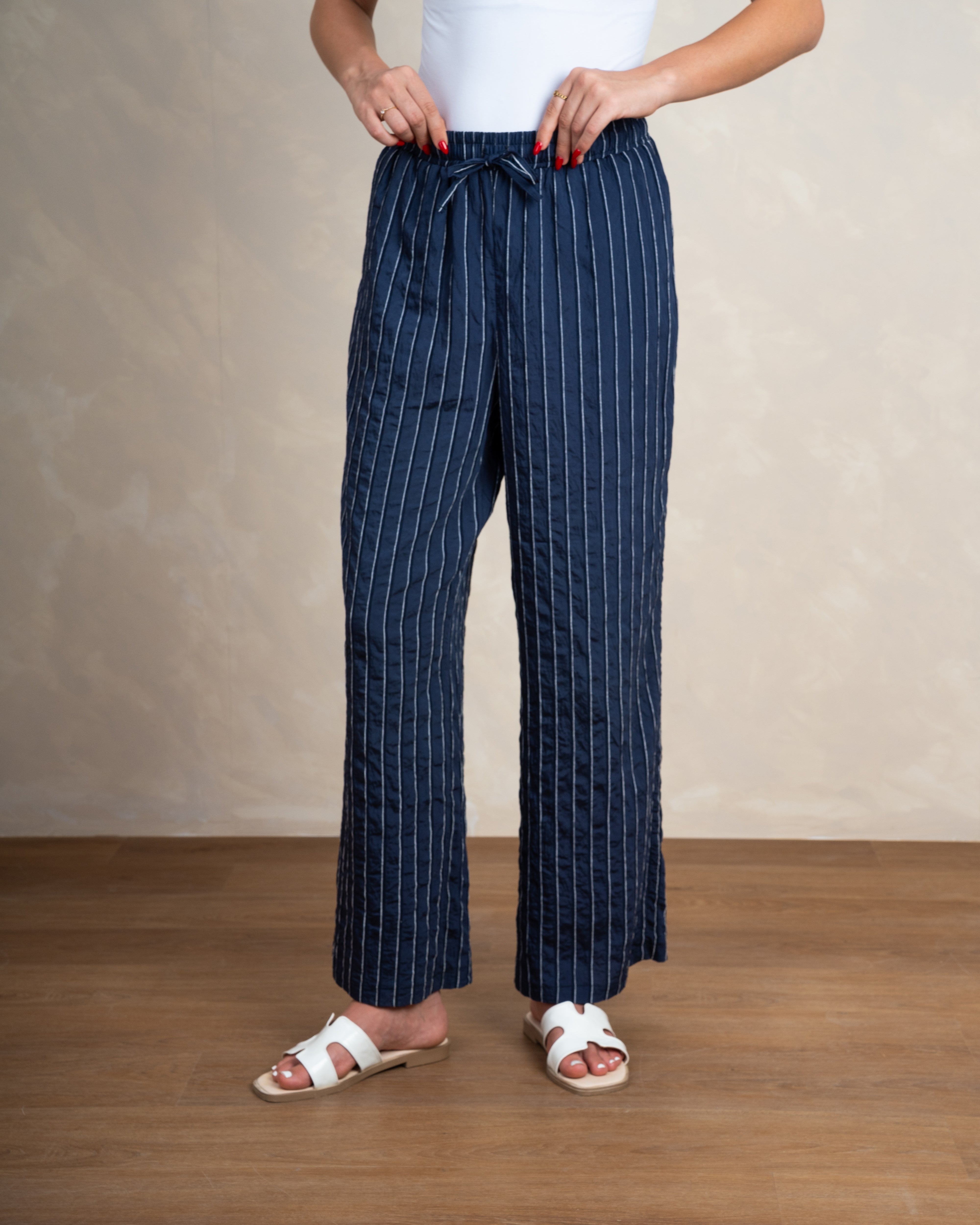 Vertical Striped Trousers With Subtle Color Line