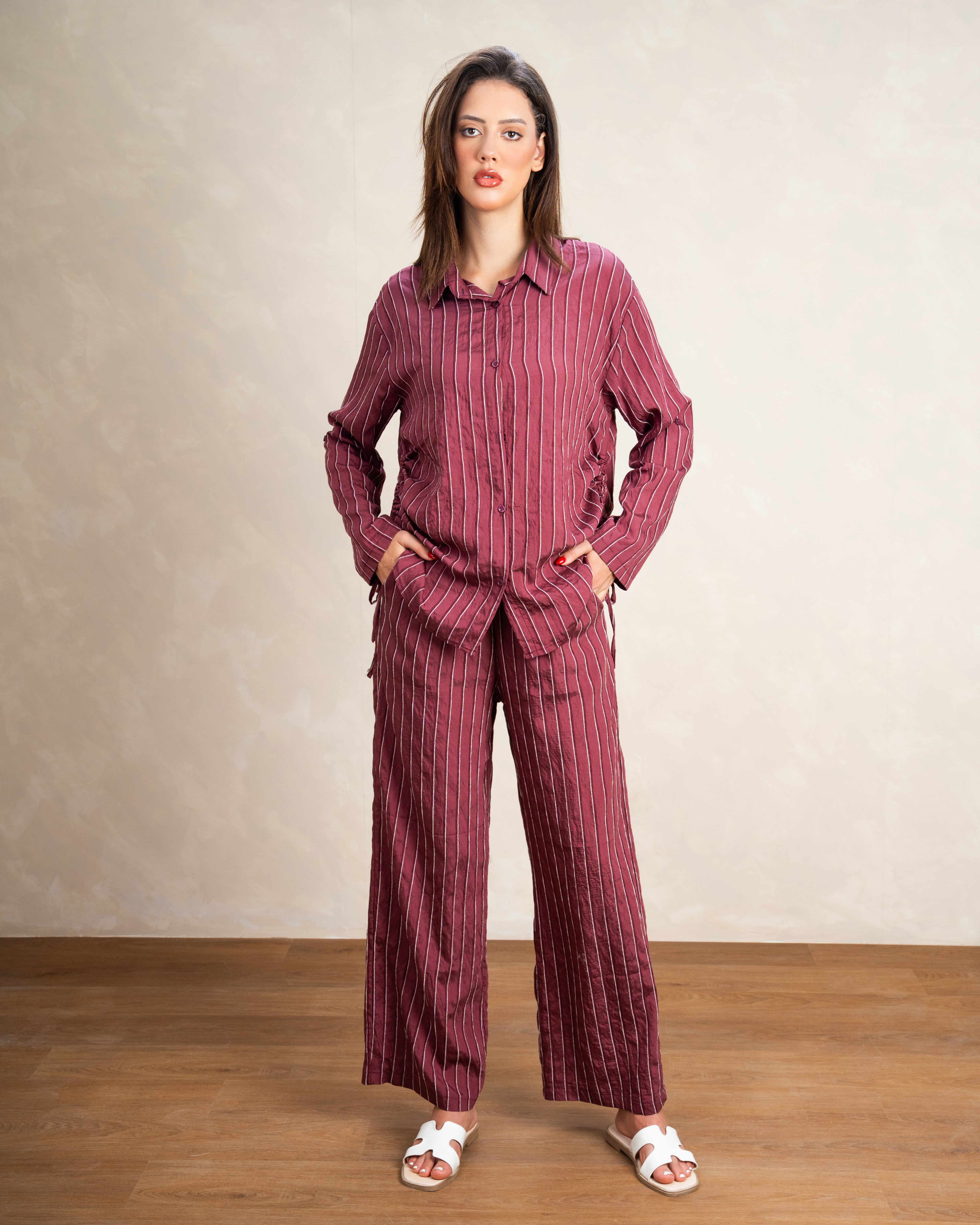 Vertical Striped Shirt With Subtle Color Line