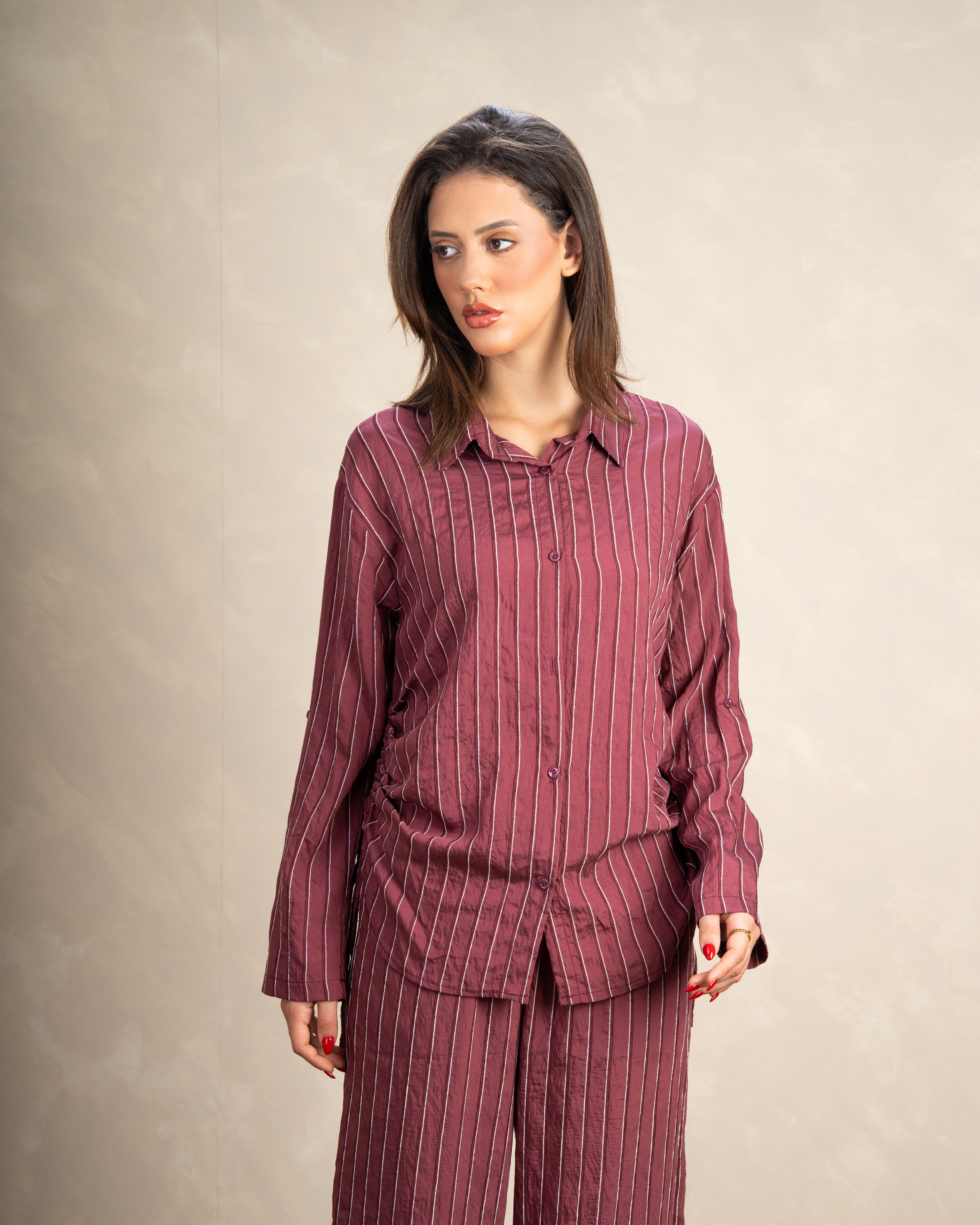 Vertical Striped Shirt With Subtle Color Line