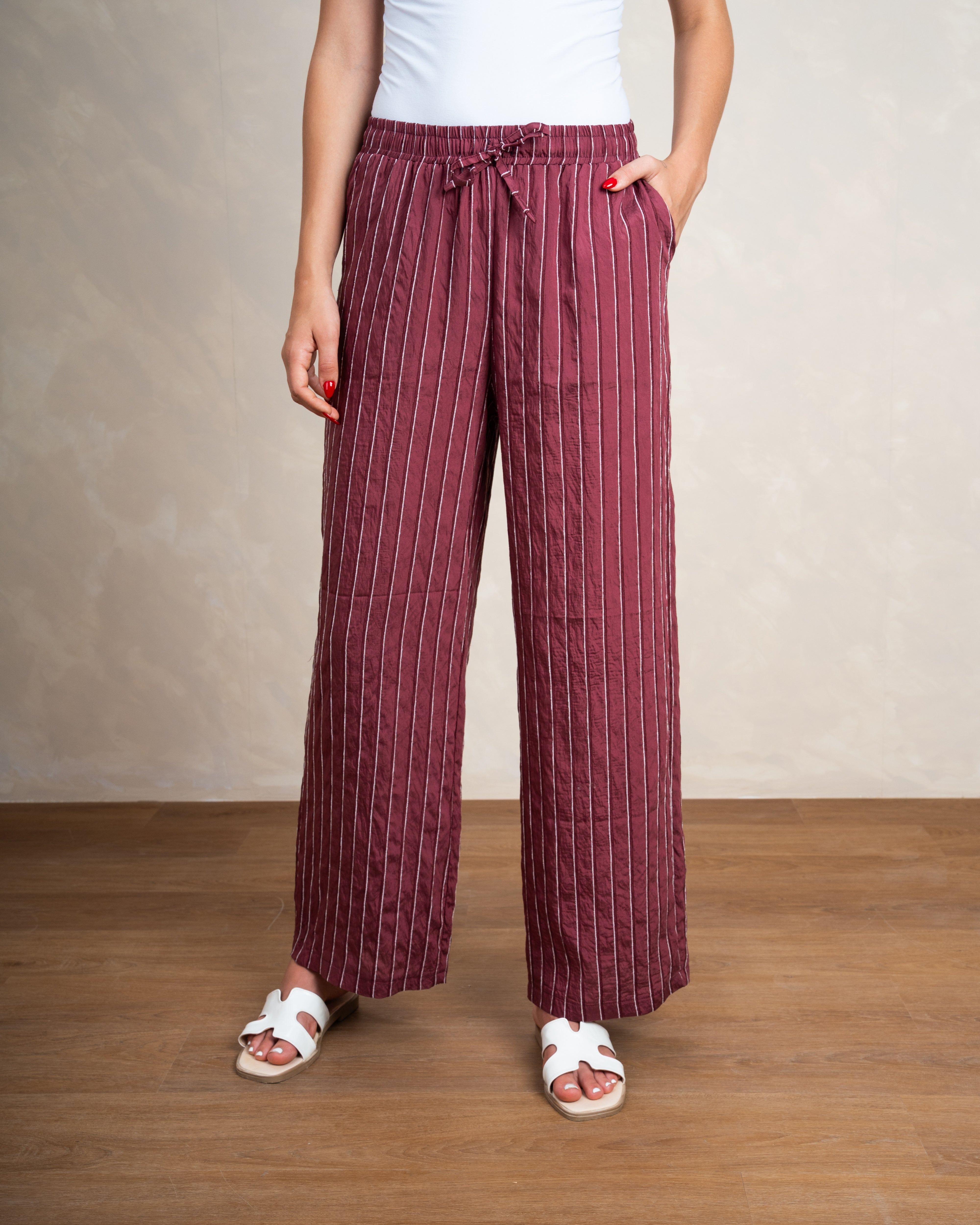 Vertical Striped Trousers With Subtle Color Line