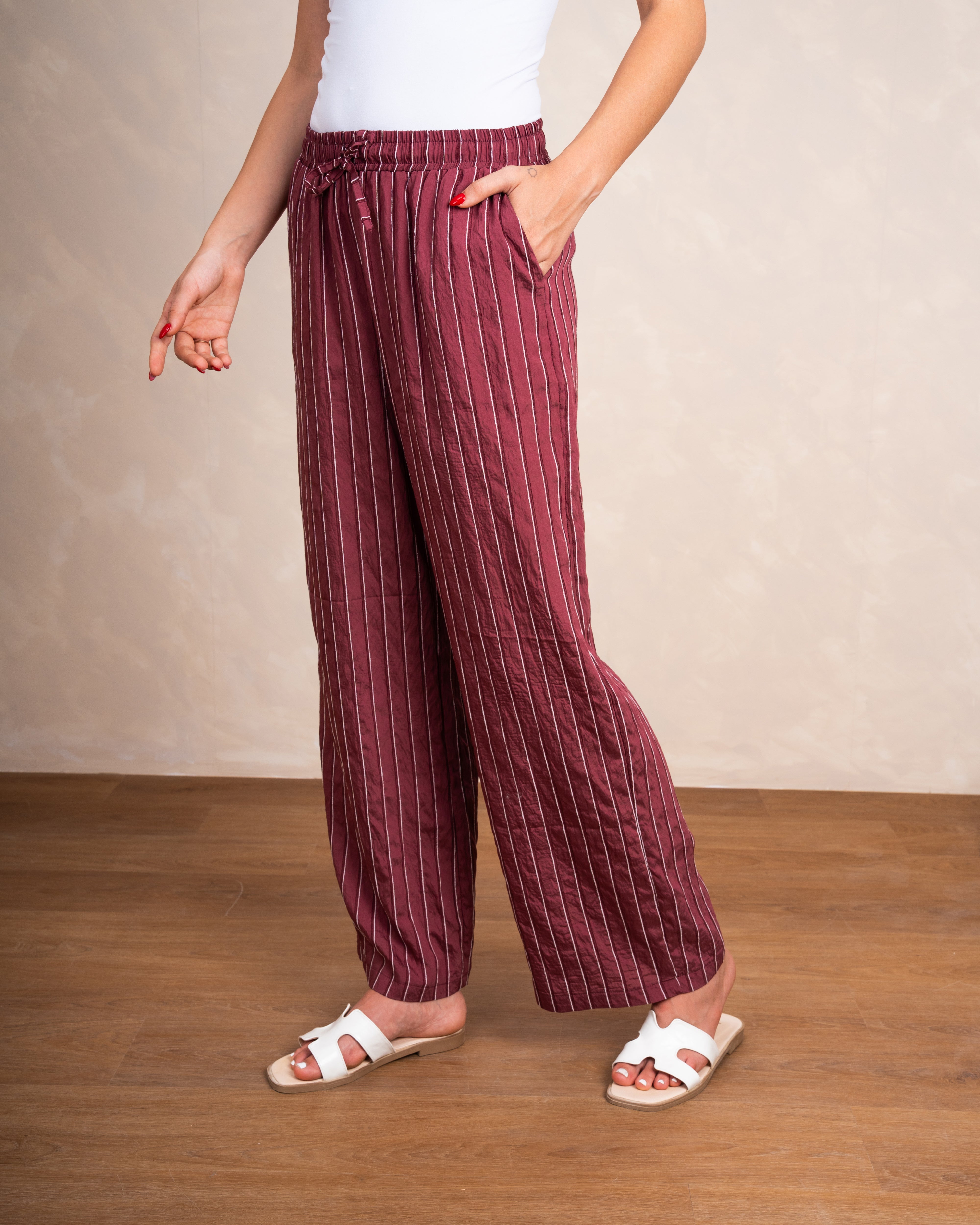 Vertical Striped Trousers With Subtle Color Line