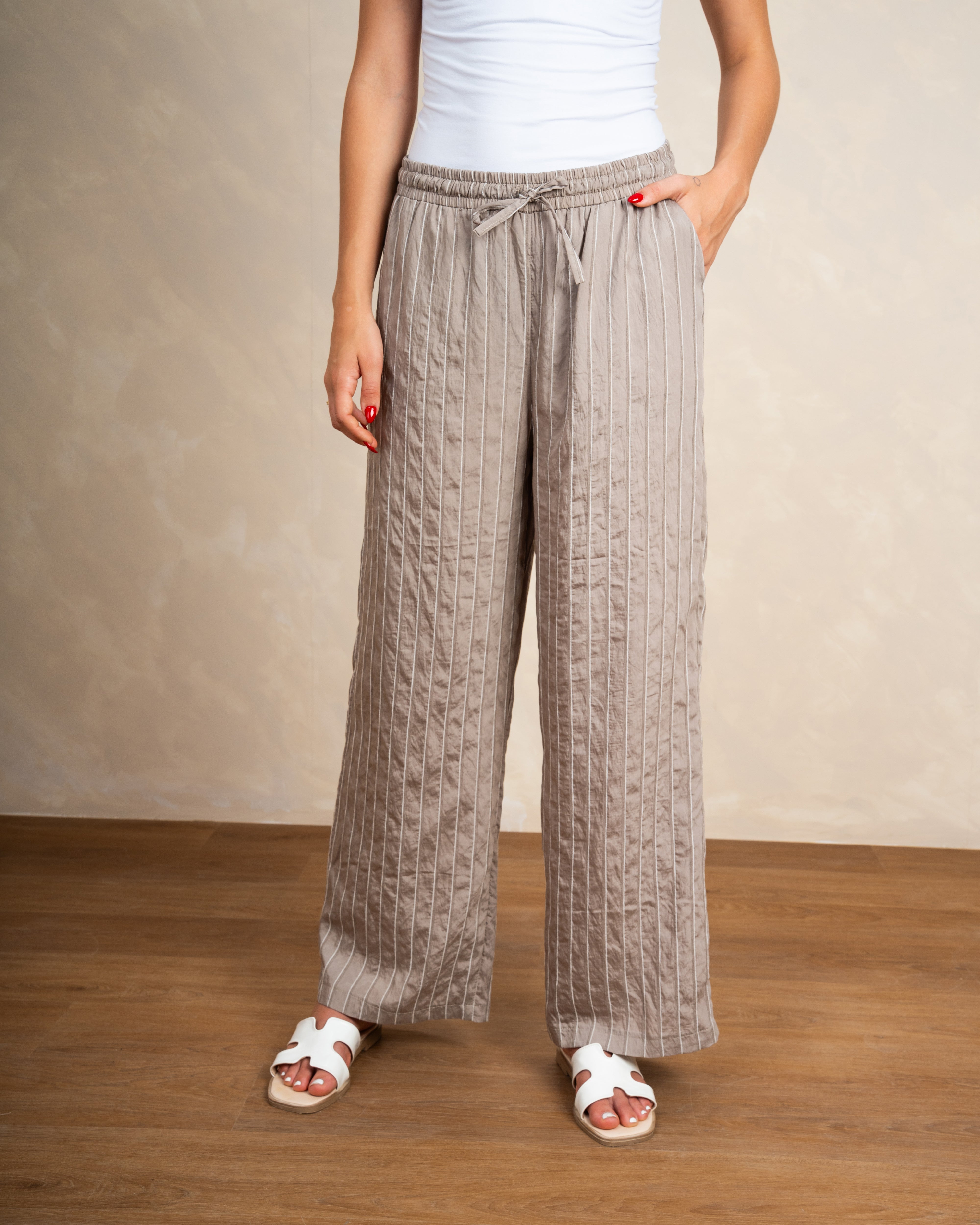 Vertical Striped Trousers With Subtle Color Line