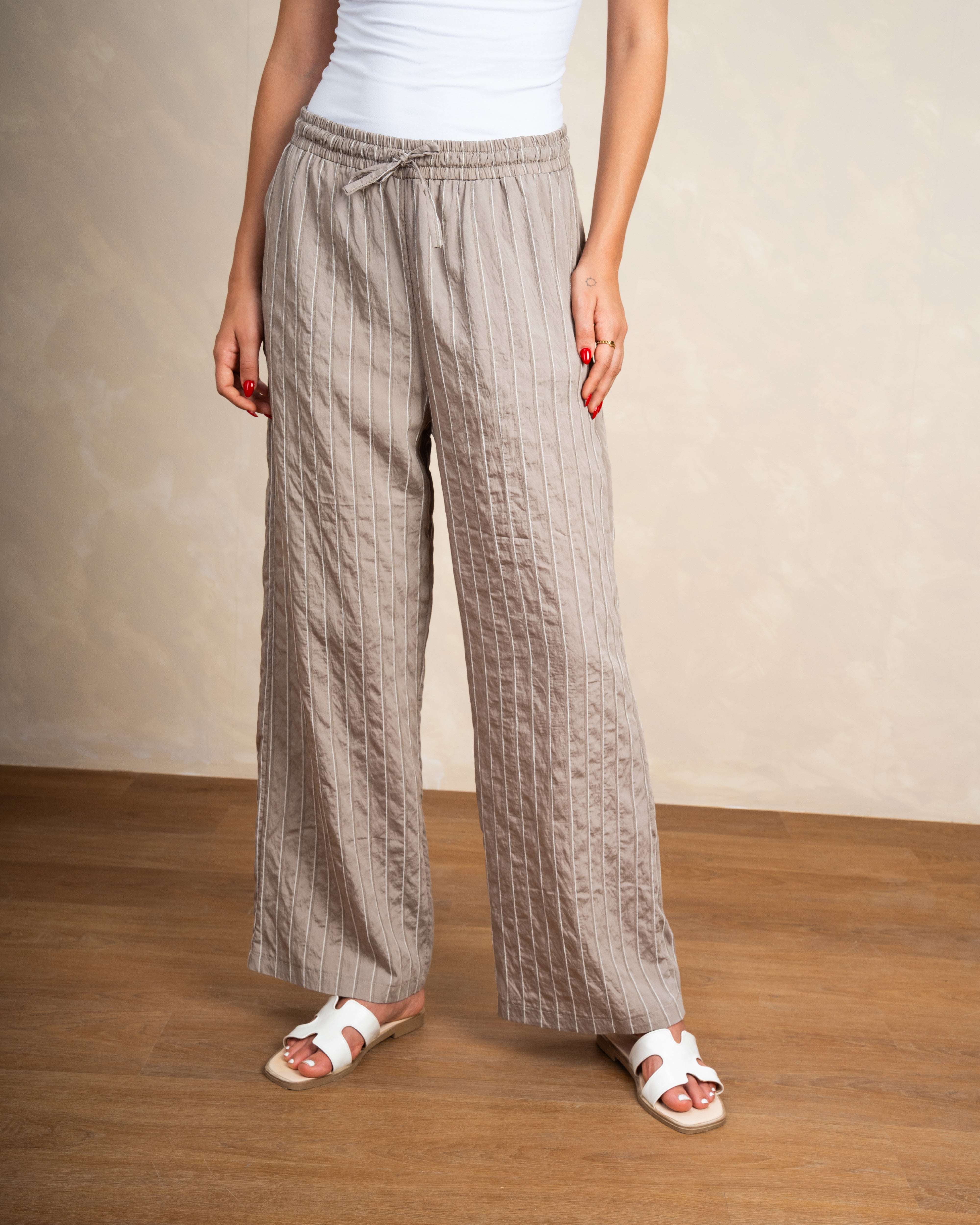 Vertical Striped Trousers With Subtle Color Line