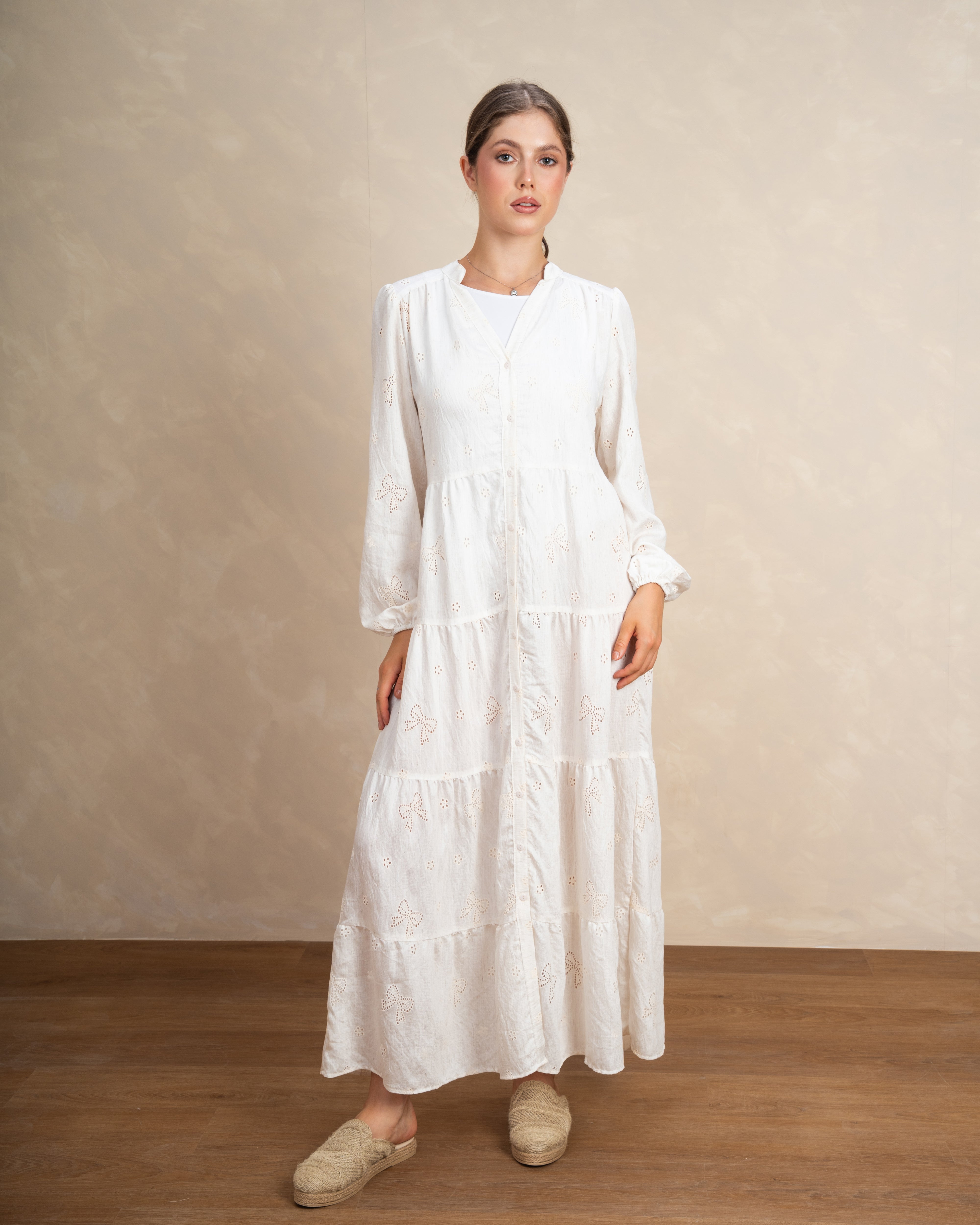 Embroidered Dress With Bow Detail