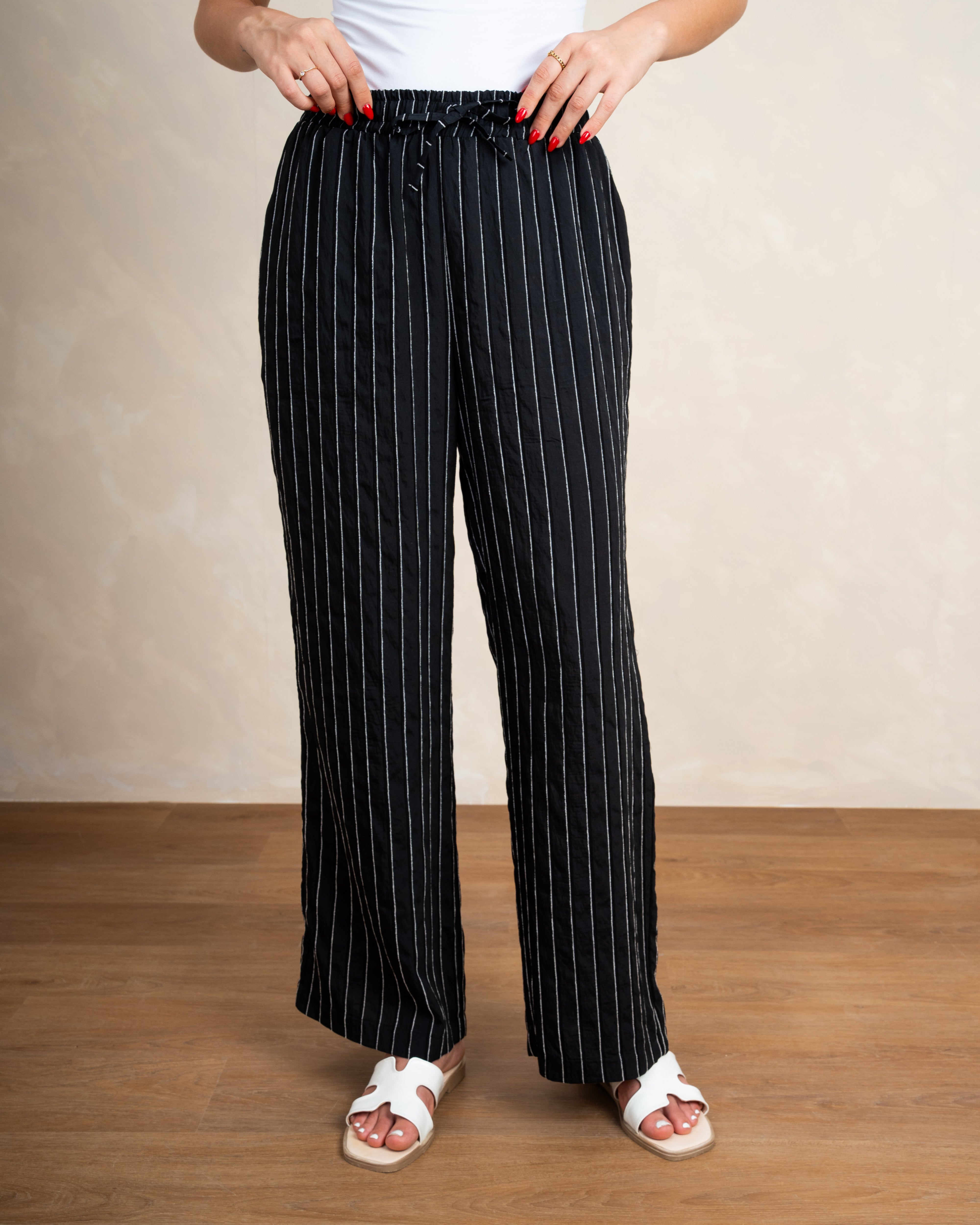 Vertical Striped Trousers With Subtle Color Line