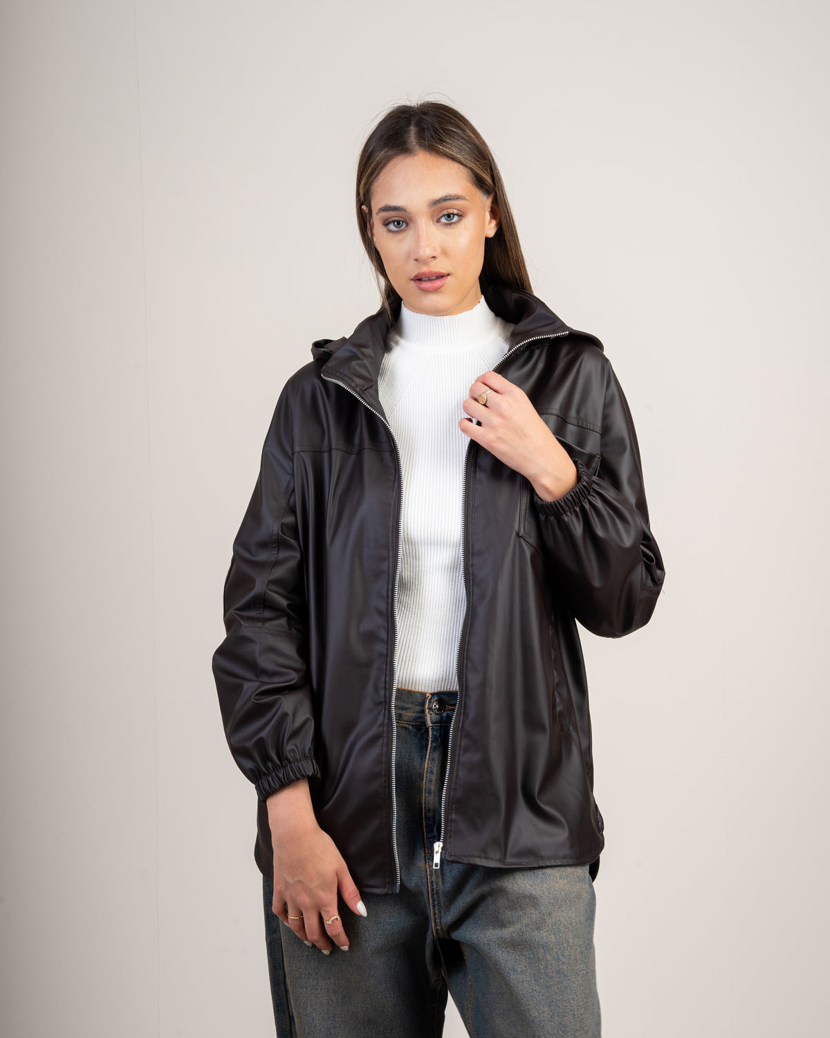 Leather jacket with a pocket on the side