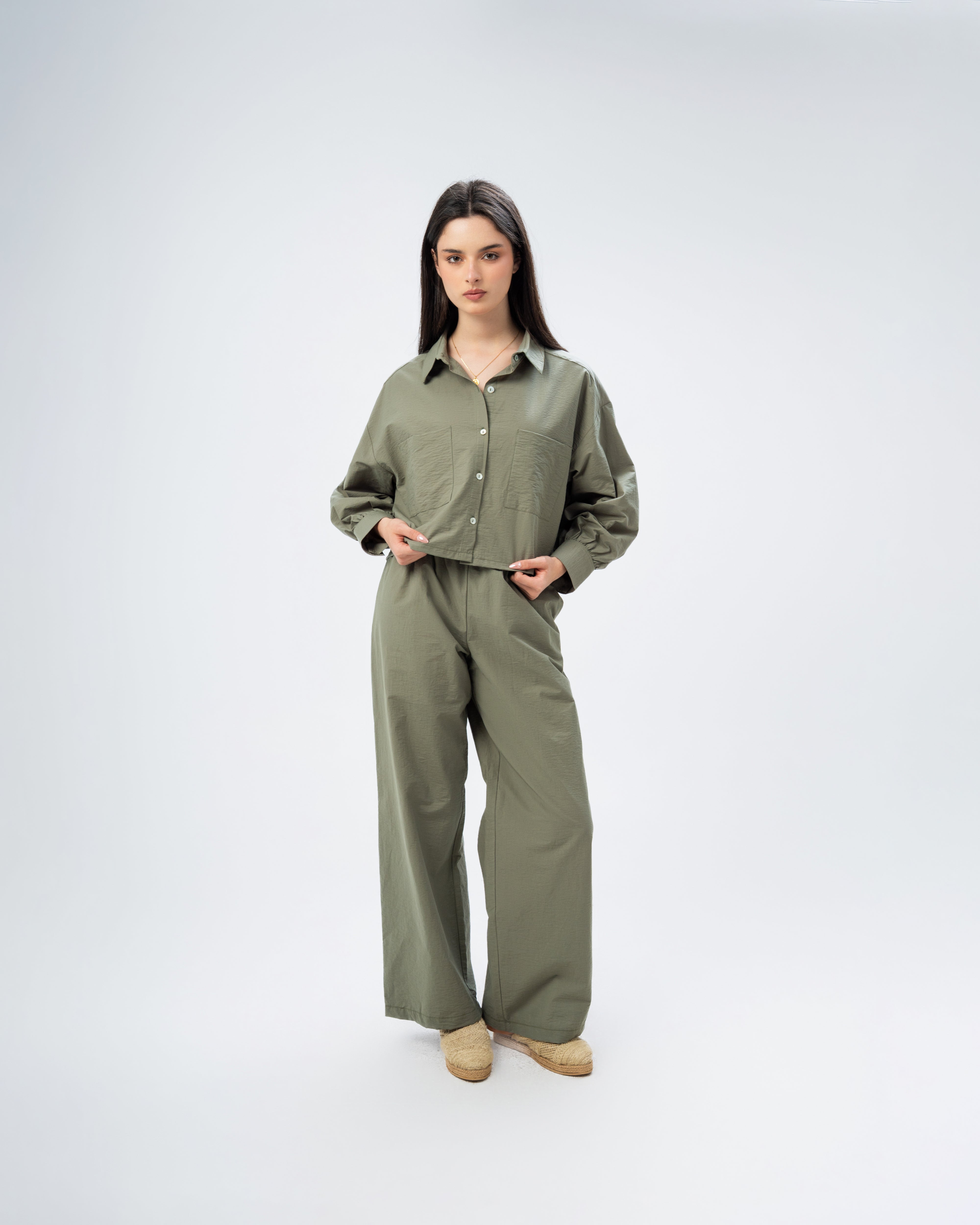 Short Gabardine Shirt with Two Large Pockets