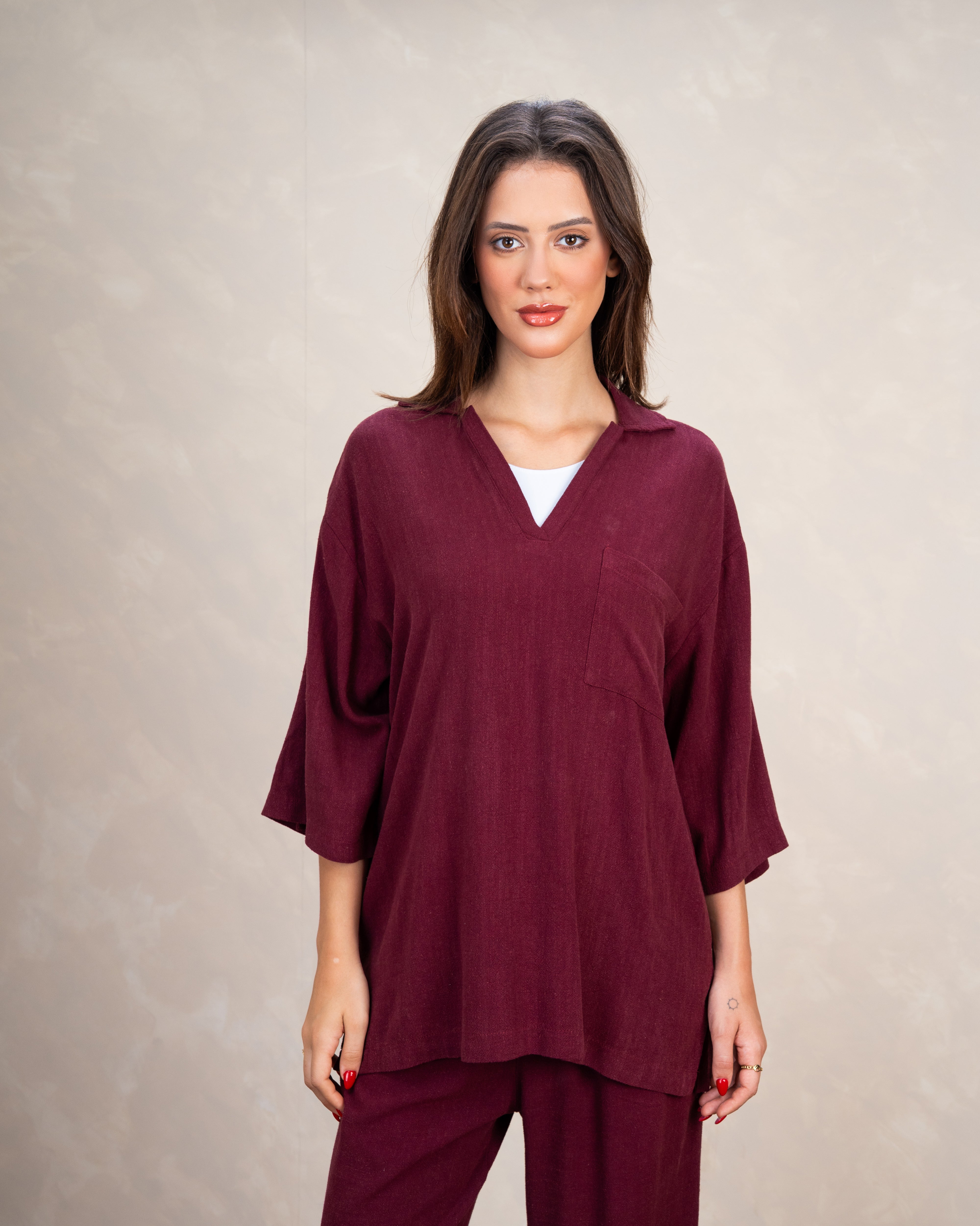 Minimal Linen Blouse With Pocket