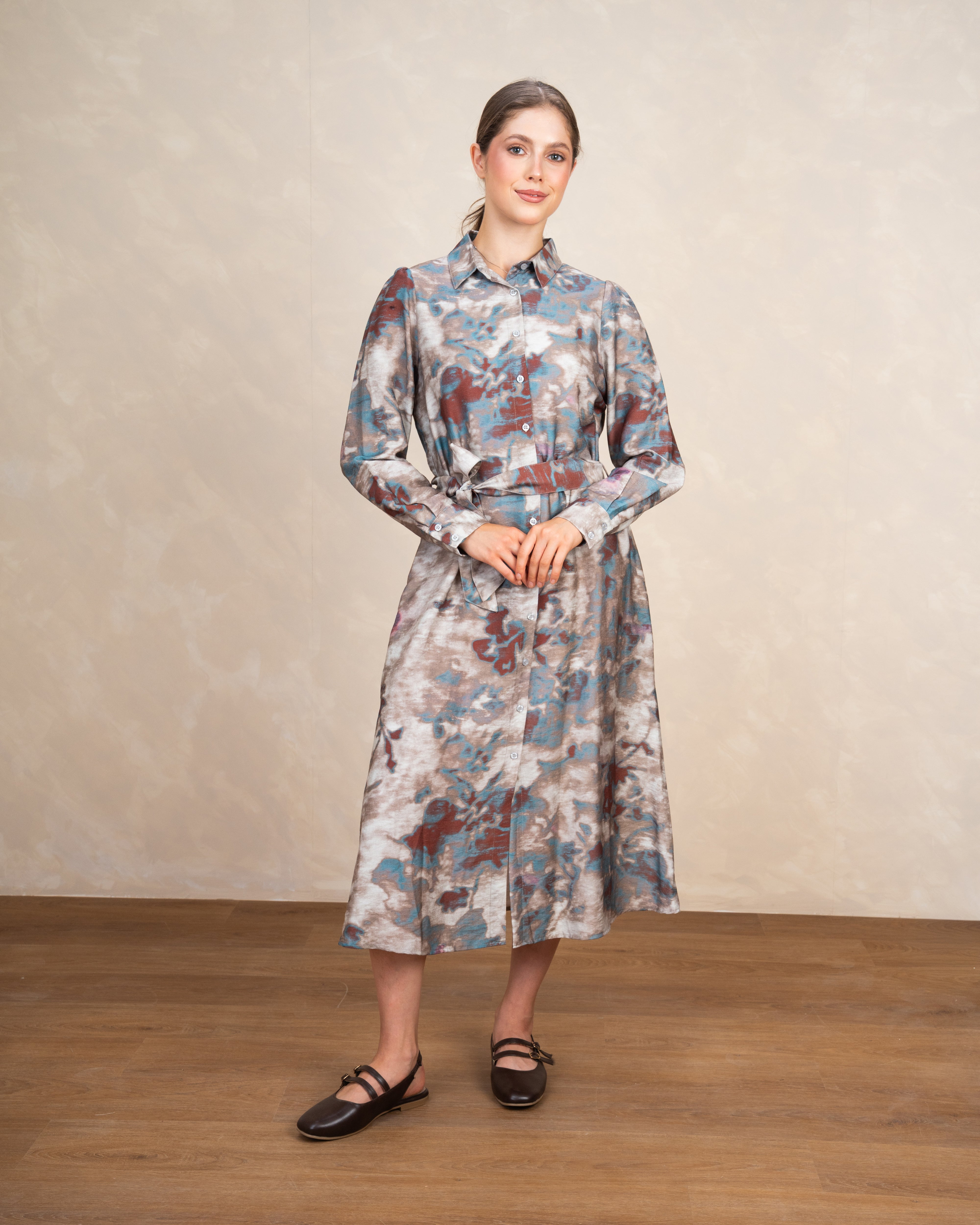 Allover Floral Dress With Waist Belt
