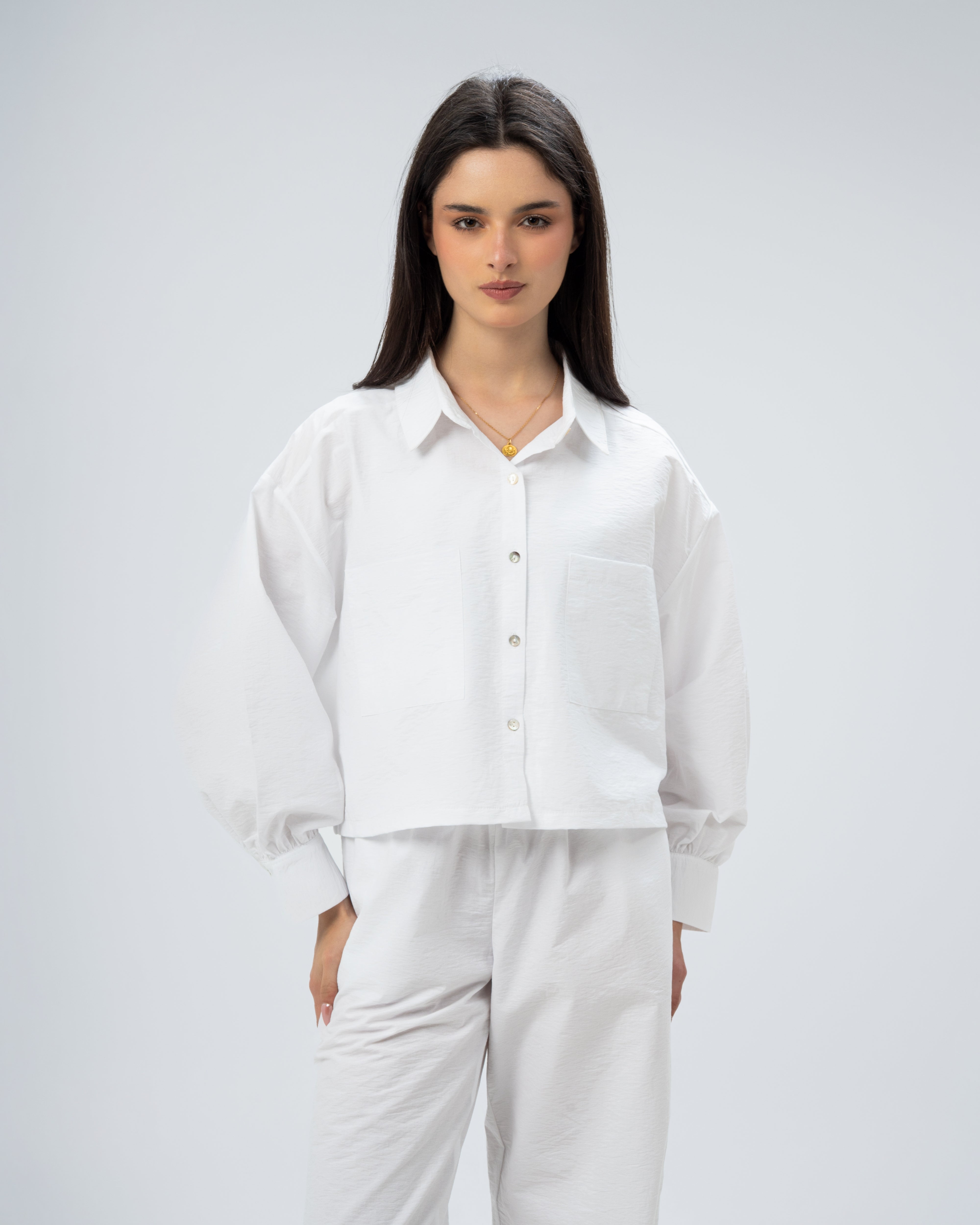 Short Gabardine Shirt with Two Large Pockets