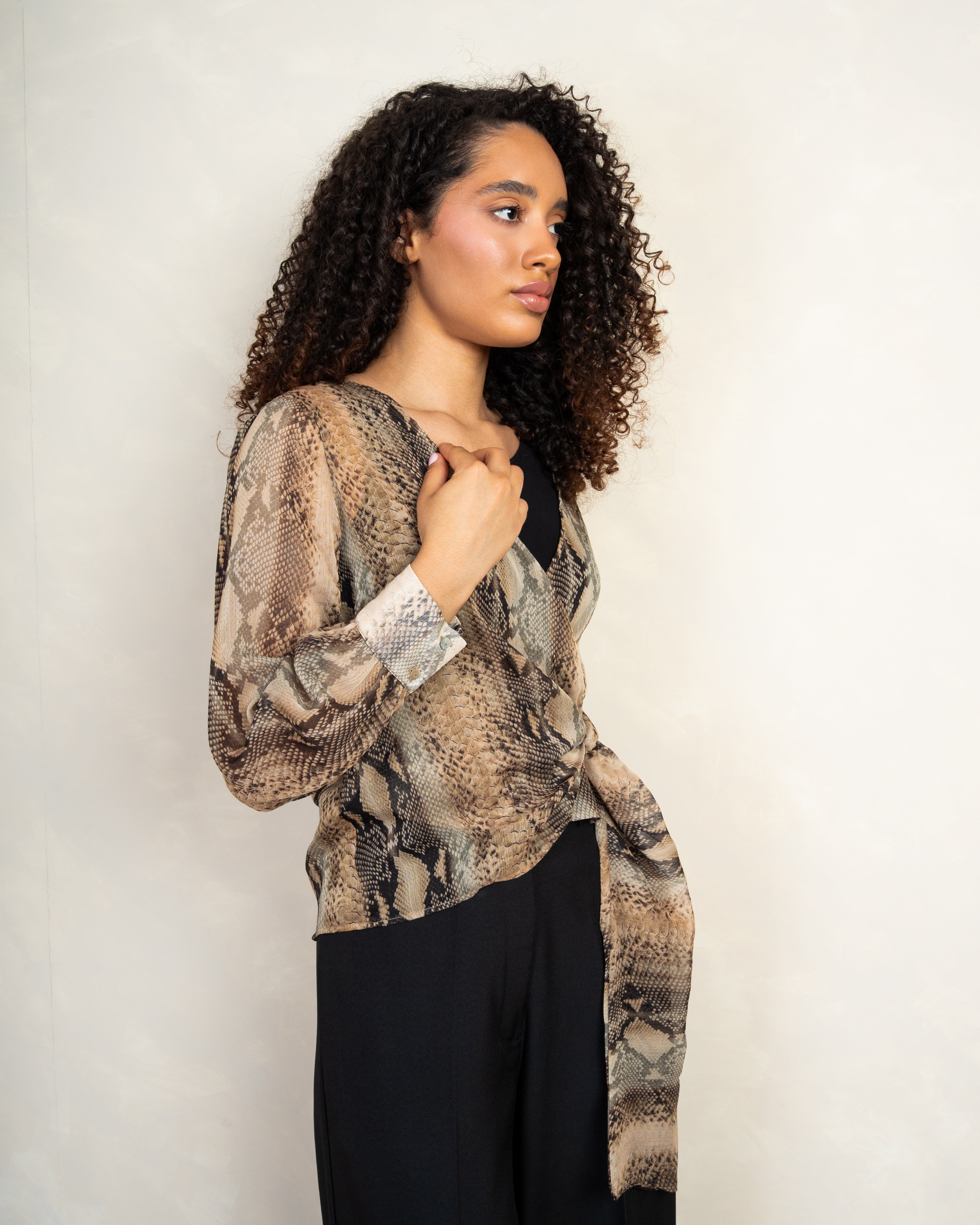 Snake Print Wrap Blouse