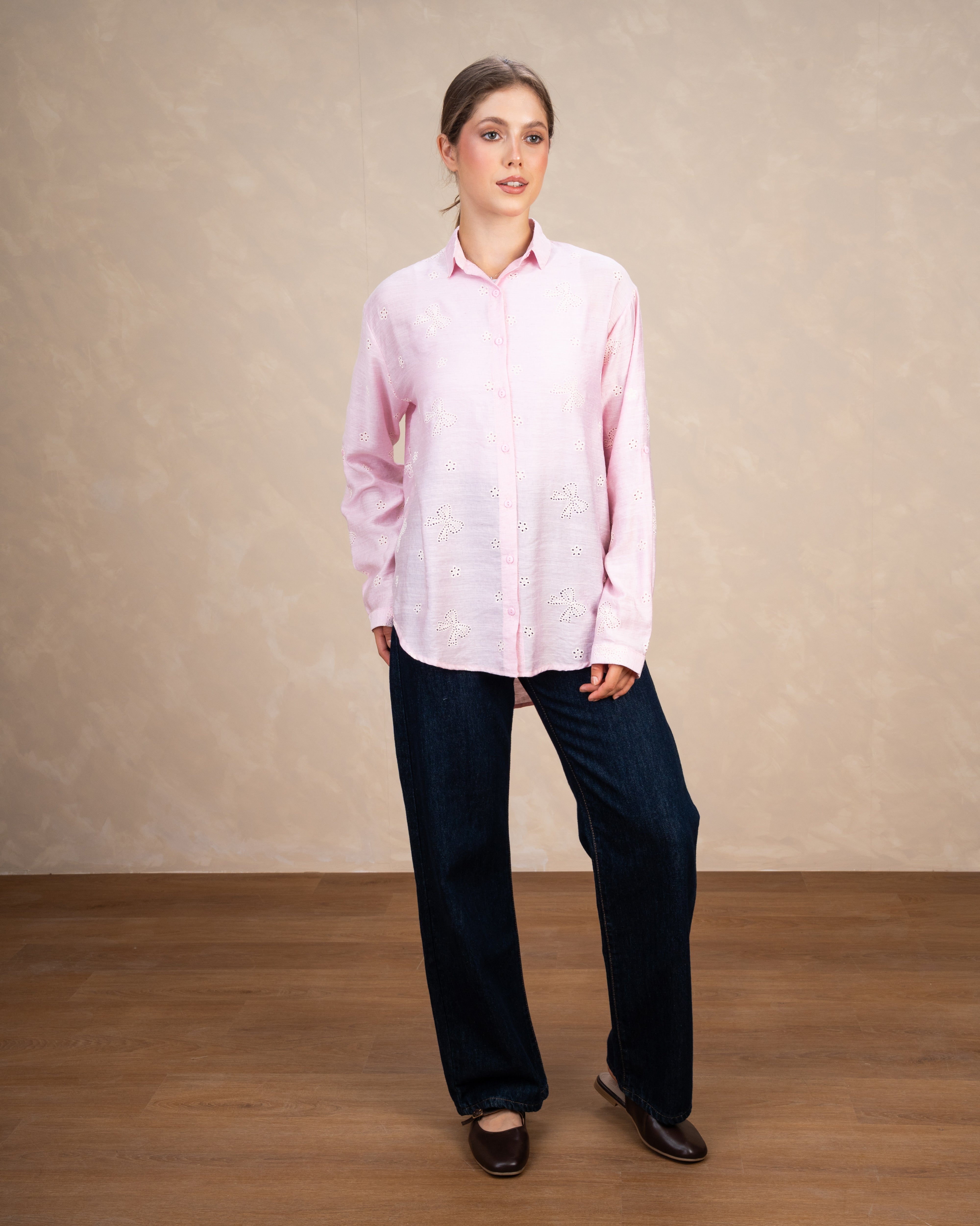 Title: Embroidered Shirt With Bow Detail